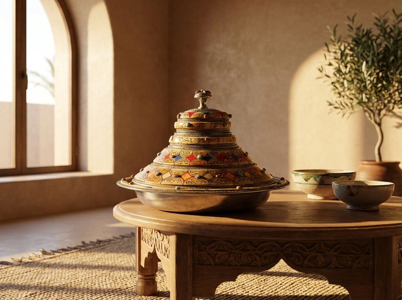 The Royal Tiznit: Jeweled Silver & Bone Inlay Ceremonial Tagine detail