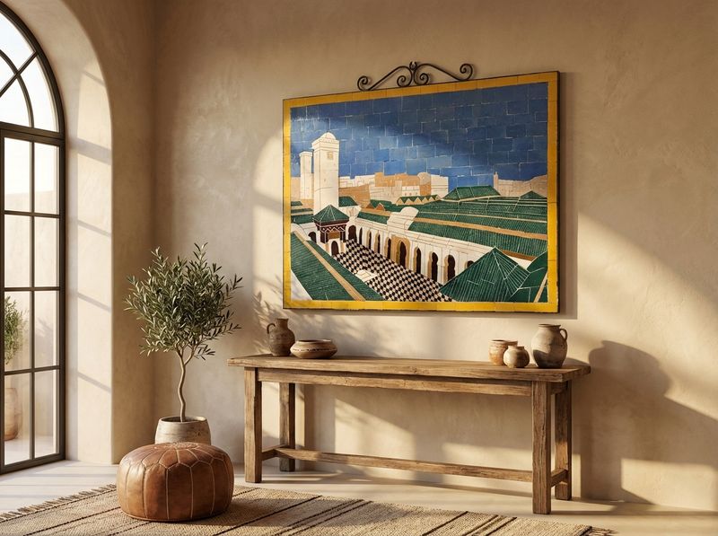 The Medina's Heart: Hand-Cut Zellige Mosaic Tableau detail