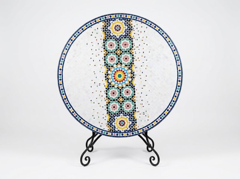 The Zahra Zellige Table - White Field with Geometric Runner