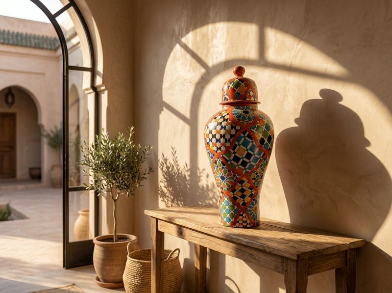 Fes Mosaic 'Zellige' Temple Jar detail