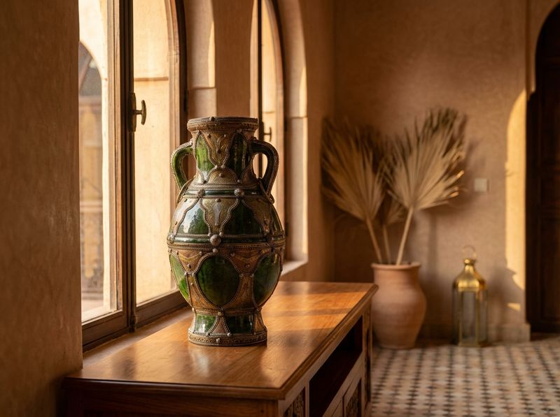 The Andalusian Emerald: Brass-Encased Fassi Amphora detail