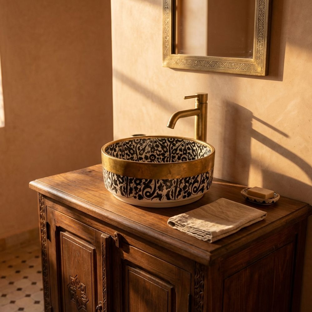 Fes Noir & Brass Royale Vessel Sink
