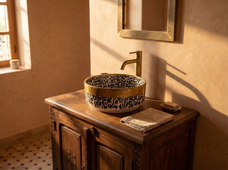 Fes Noir & Brass Royale Vessel Sink detail