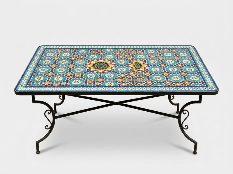 The Fes Azure Geometric Zellige Dining Table