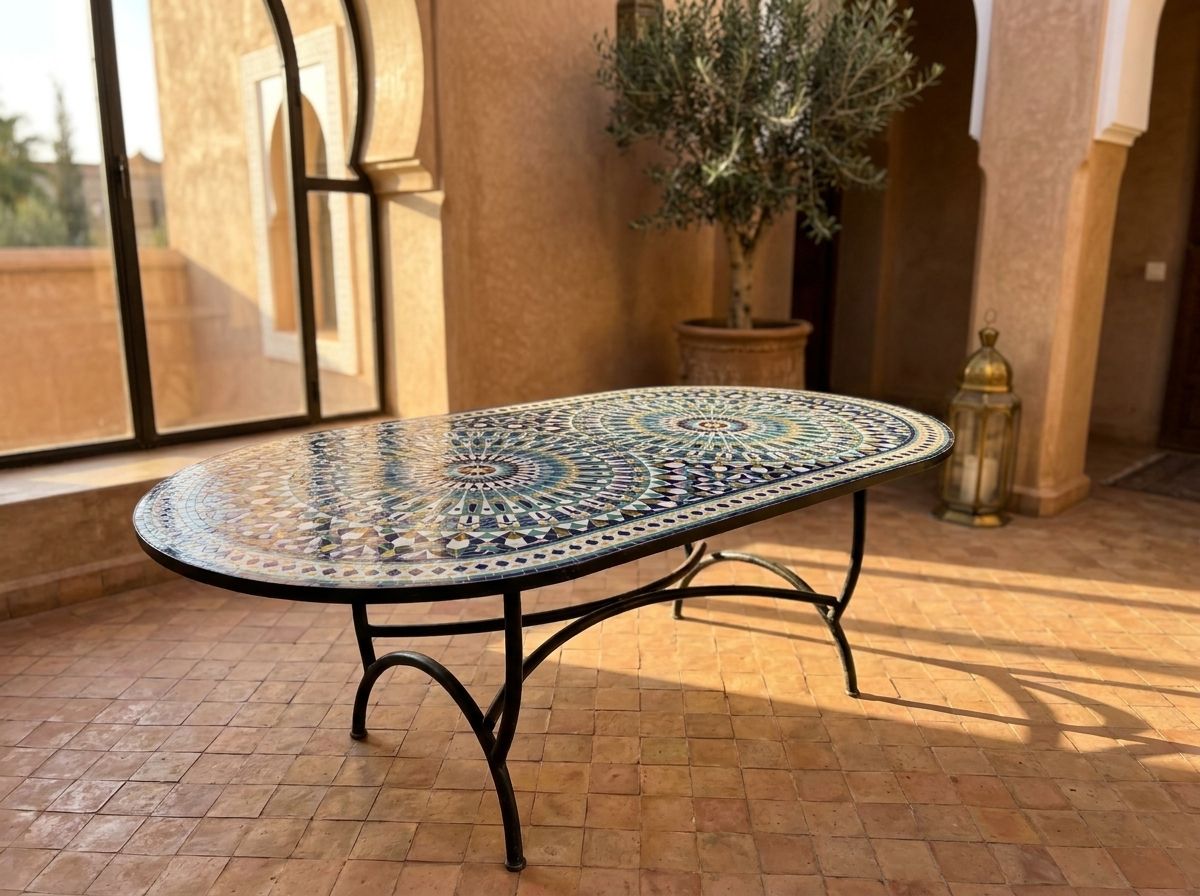 The Chefchaouen Twin Star Oval Zellige Dining Table view 3