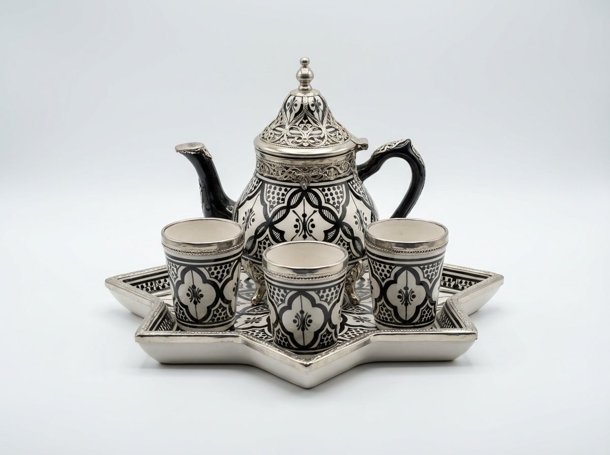 The 'Amira' Black & Silver Filigree Ceramic Tea Set main view