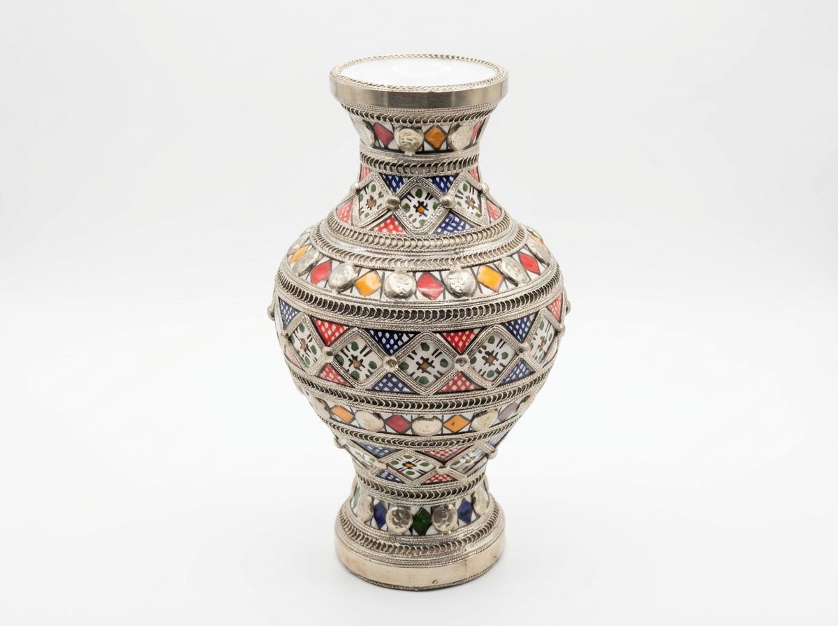 The Tiznit Jewel: Silver & Enamel Filigree Vase view 3