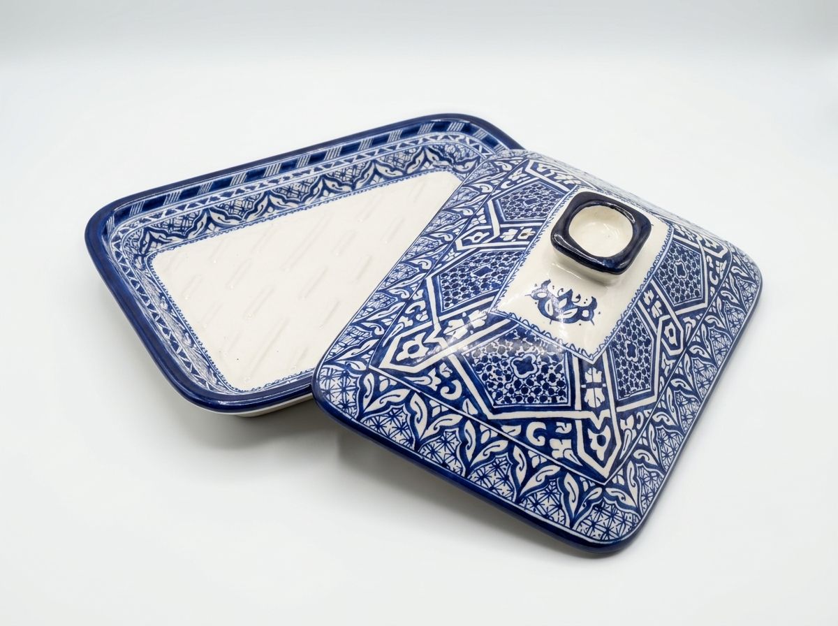 Fes Cobalt Arabesque Ceramic Butter Dish view 2