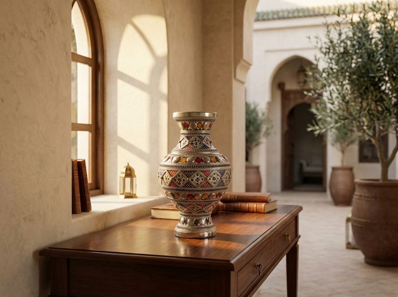 The Tiznit Jewel: Silver & Enamel Filigree Vase detail