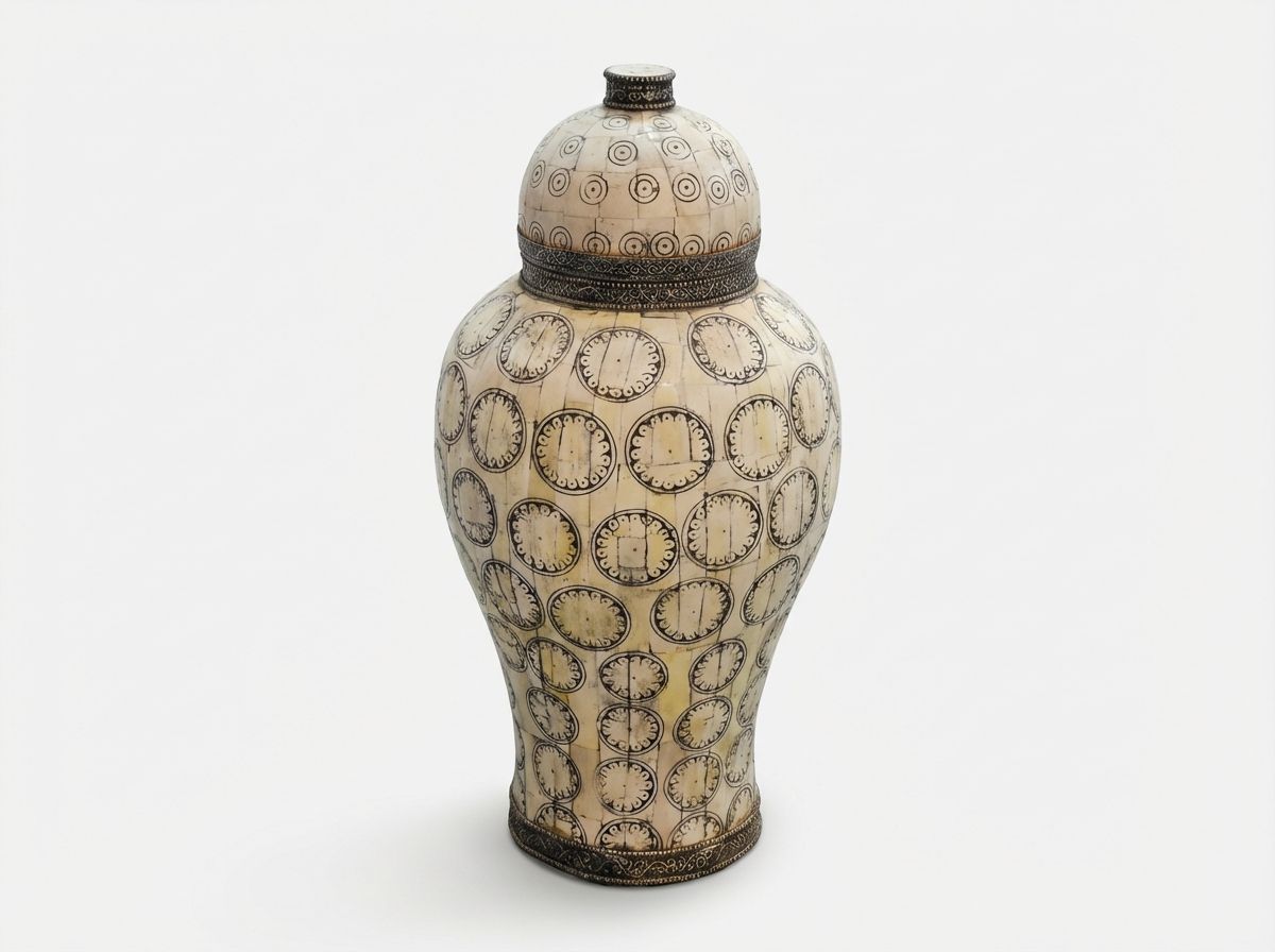 Sahara Noir: Handcrafted Moroccan Camel Bone Inlay Vase with Engraved Tribal Motifs view 3