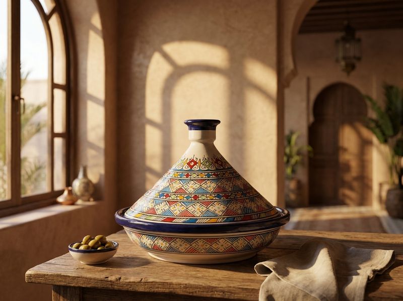 Azure Mosaic: Hand-Painted Ceramic Serving Tagine detail