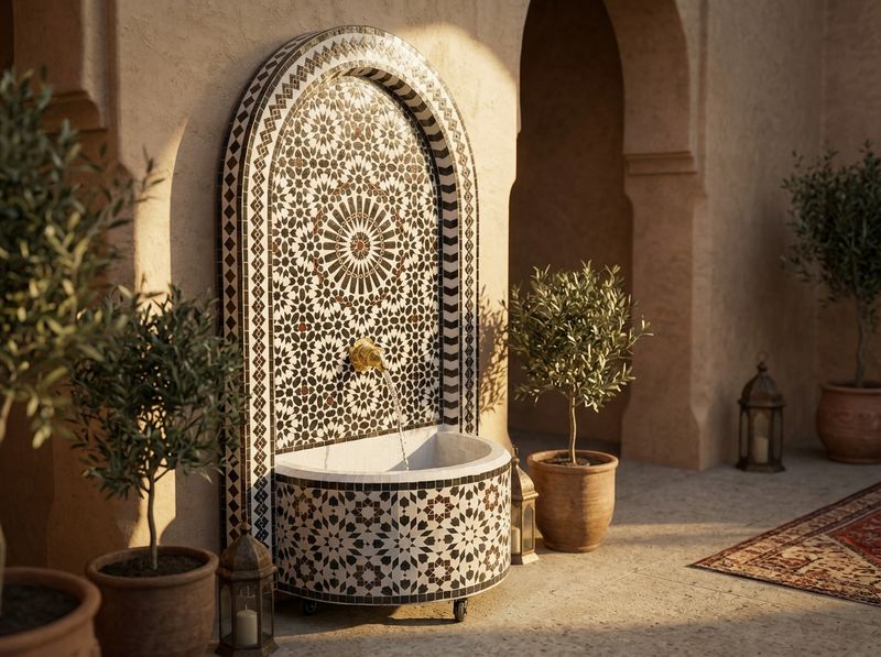 The 'Atlas Noir' Zellige Mosaic Fountain detail