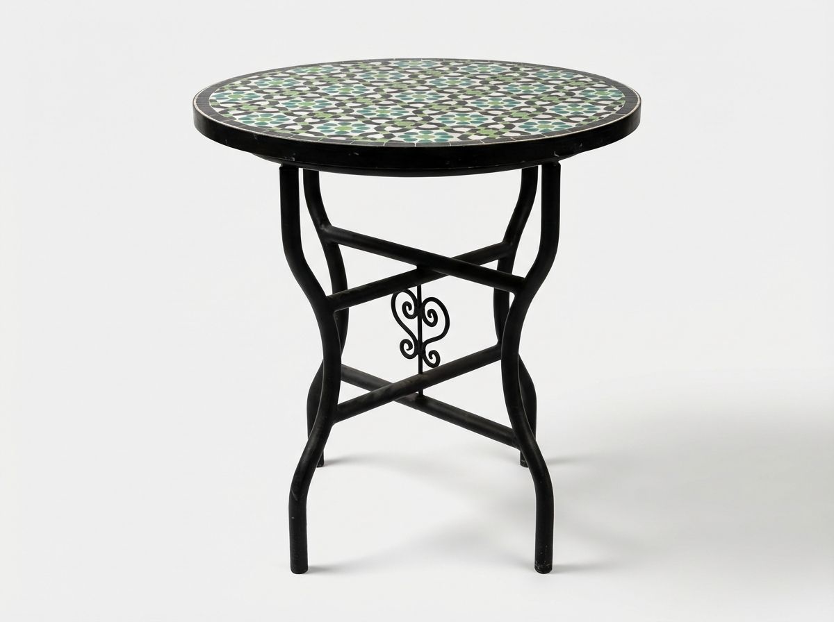 The Fes Emerald Star: Handcrafted Zellige Mosaic Side Table view 2