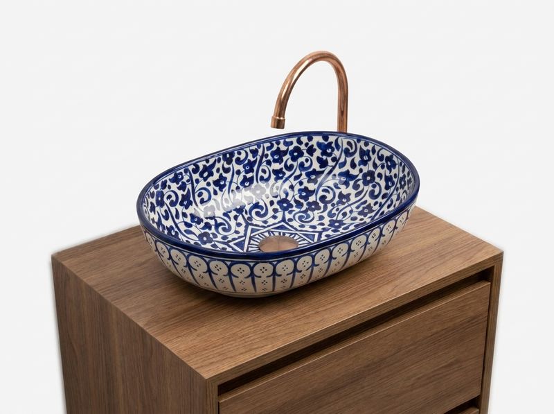 Fes Cobalt Arabesque Oval Vessel Sink