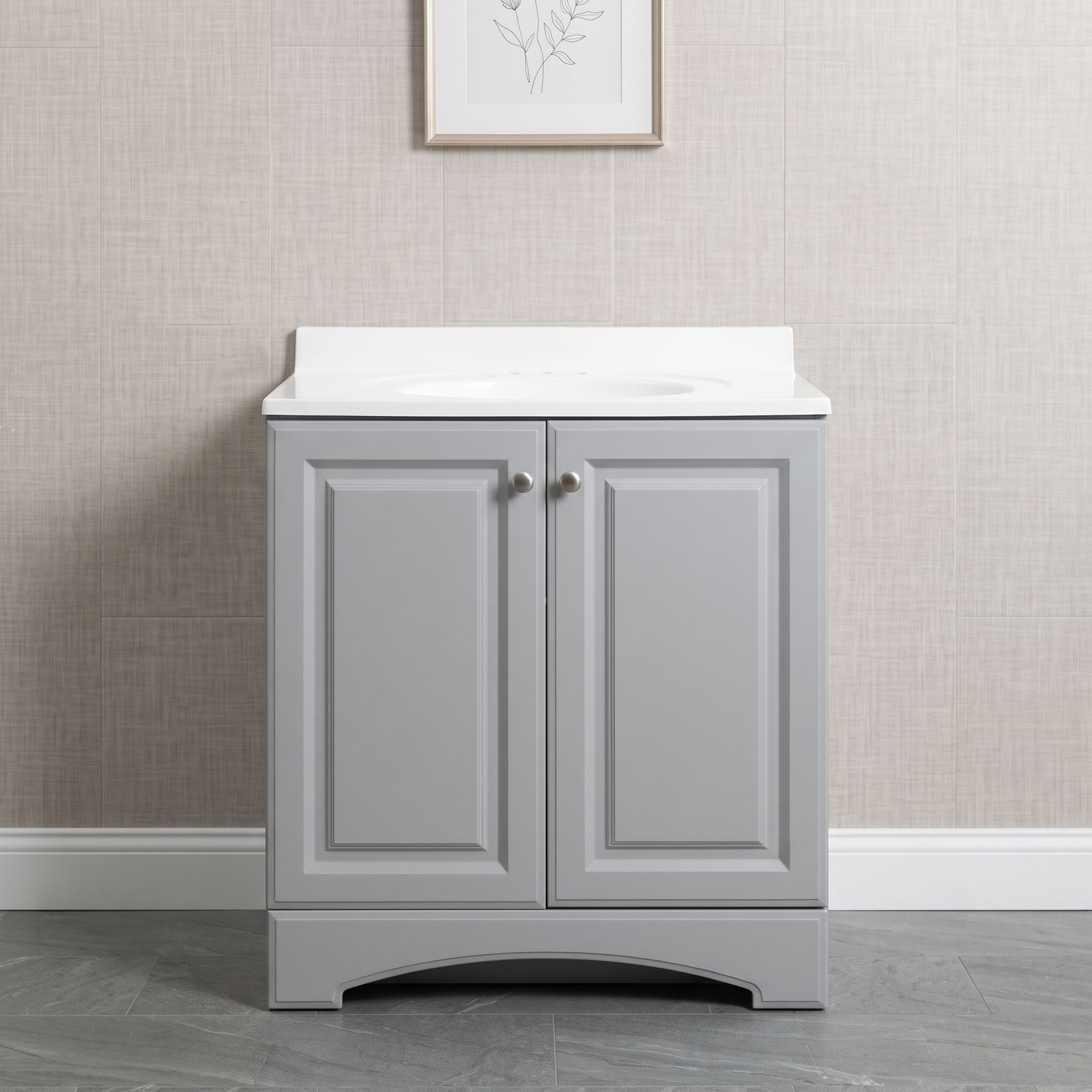 30" Coastal Grey Single Sink Bathroom Vanity with Cultured Marble Top