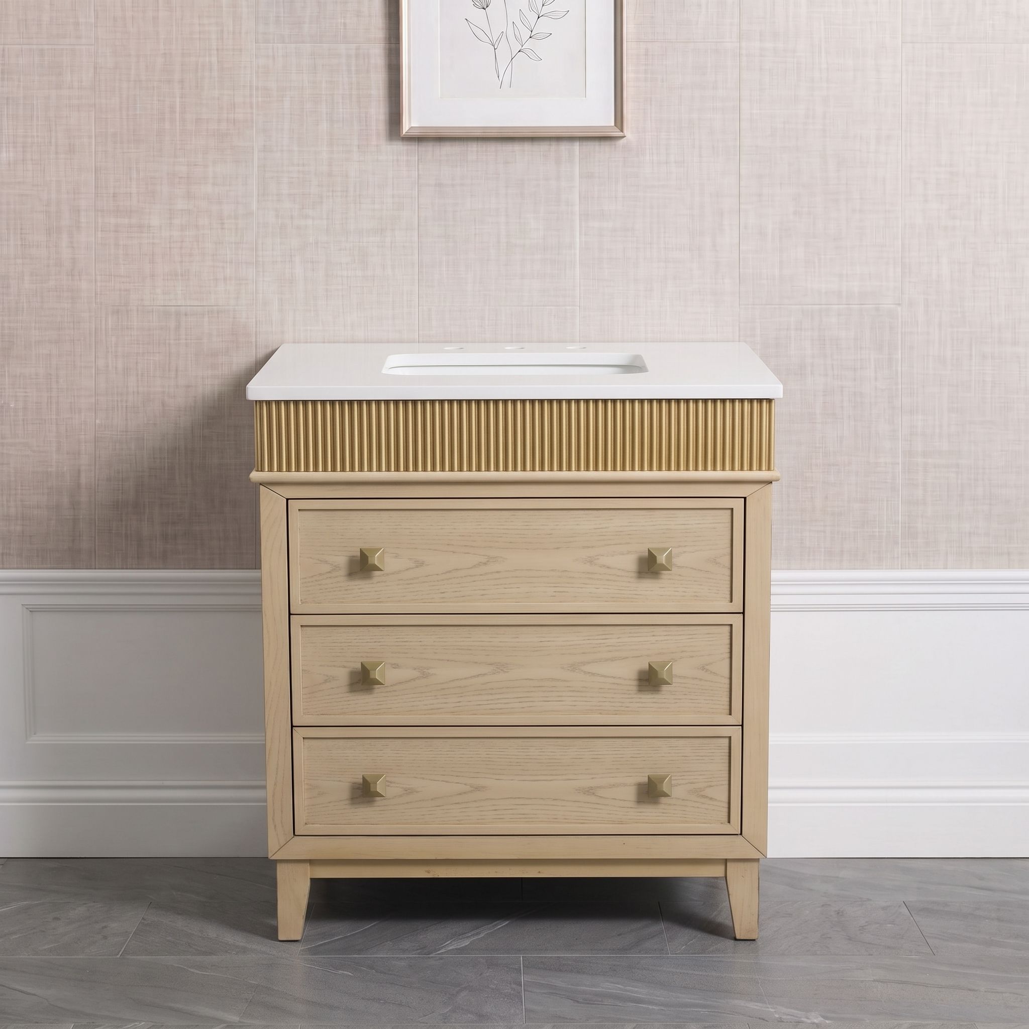 Modern Natural White Oak 30" Single Bathroom Vanity with Fluted Apron