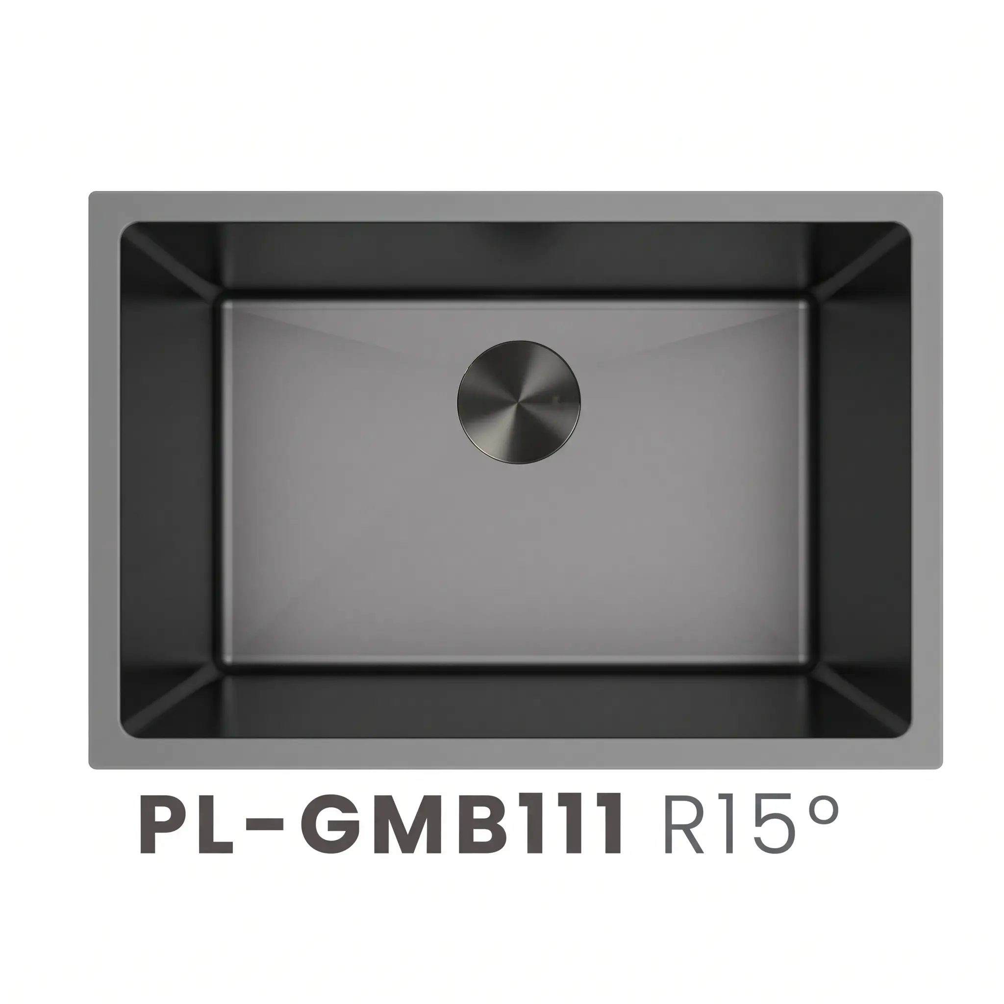 PL-GMB111 R15° Gunmetal Black Stainless Steel Undermount Single Bowl Sink