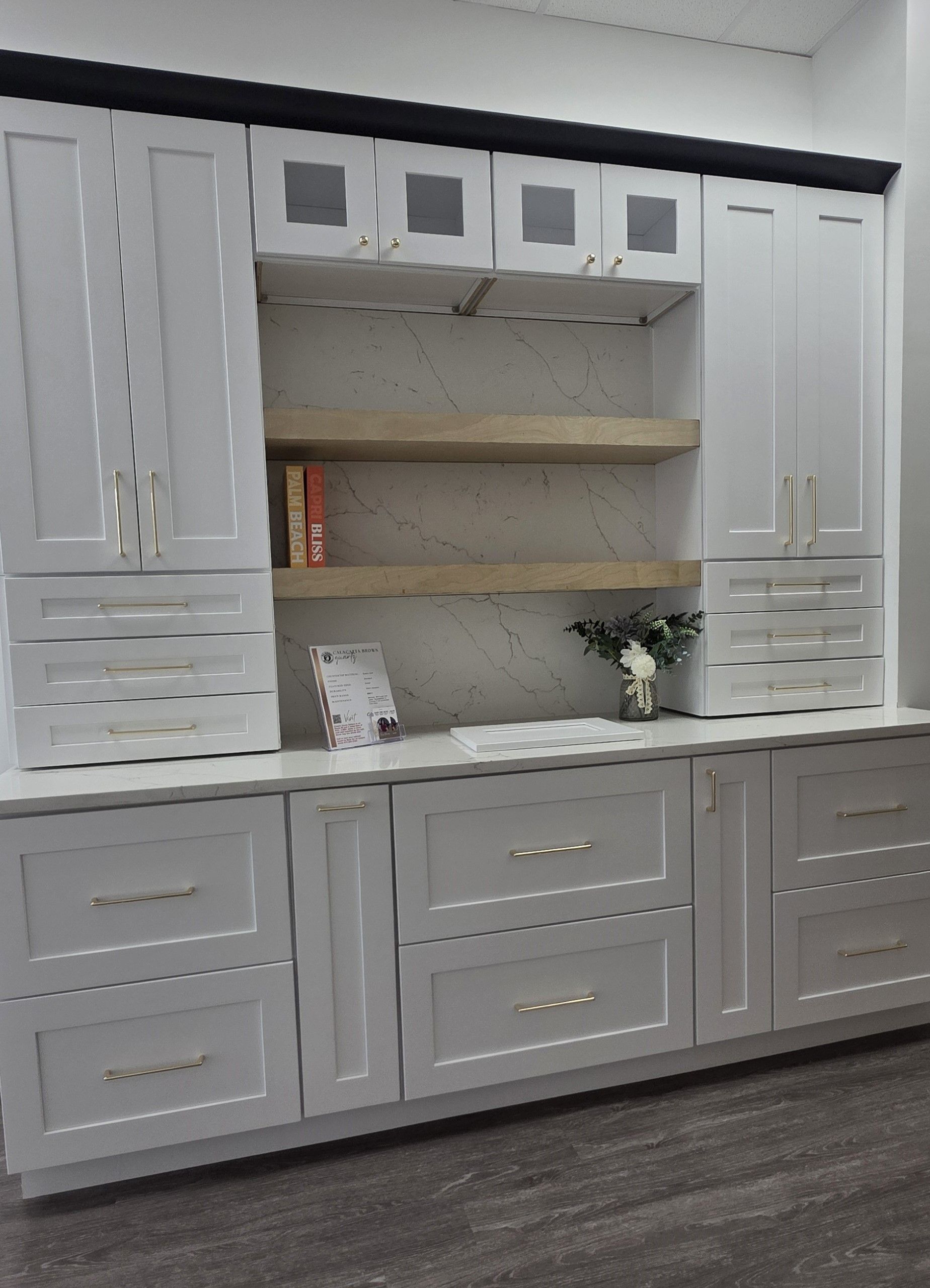 Modern White Shaker Buffet & Hutch with Floating Shelves thumbnail 3