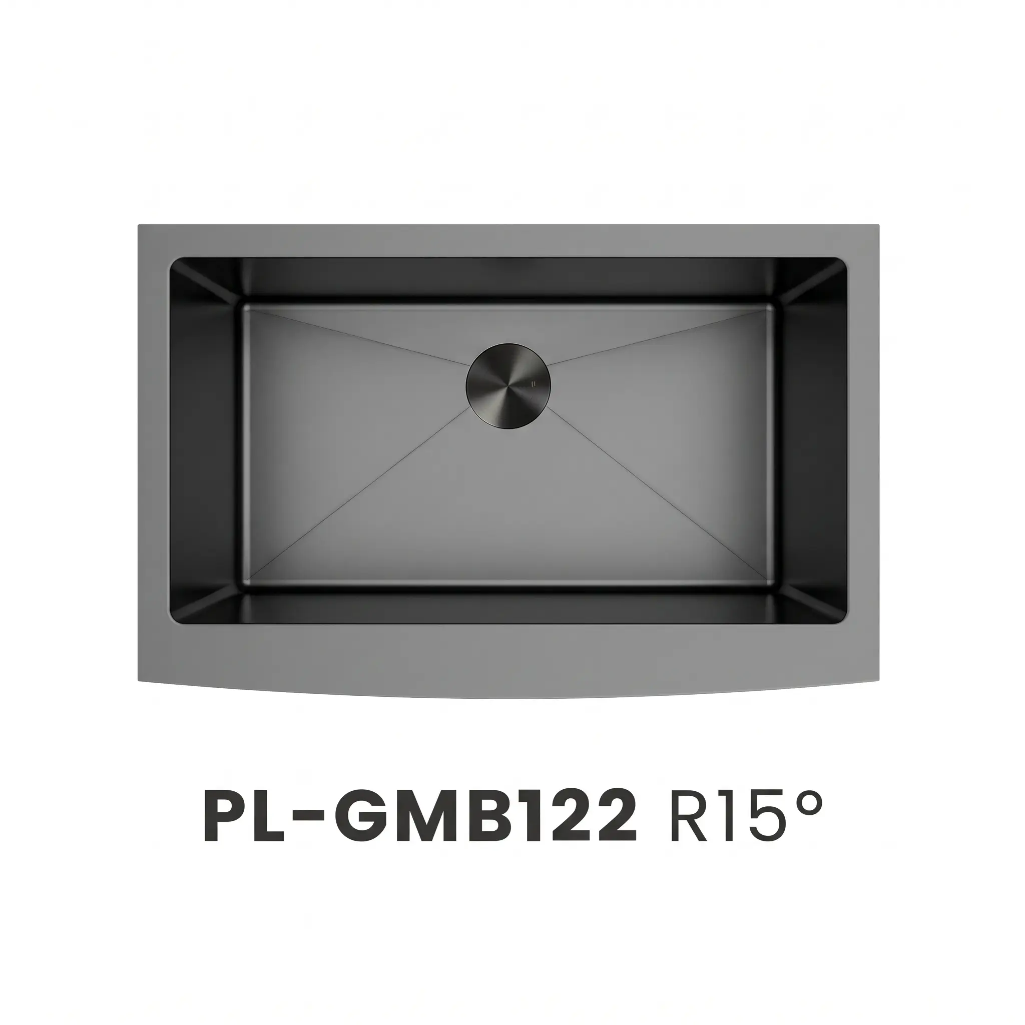 PL-GMB122 R15° Gunmetal Black Farmhouse Apron Front Single Bowl Sink