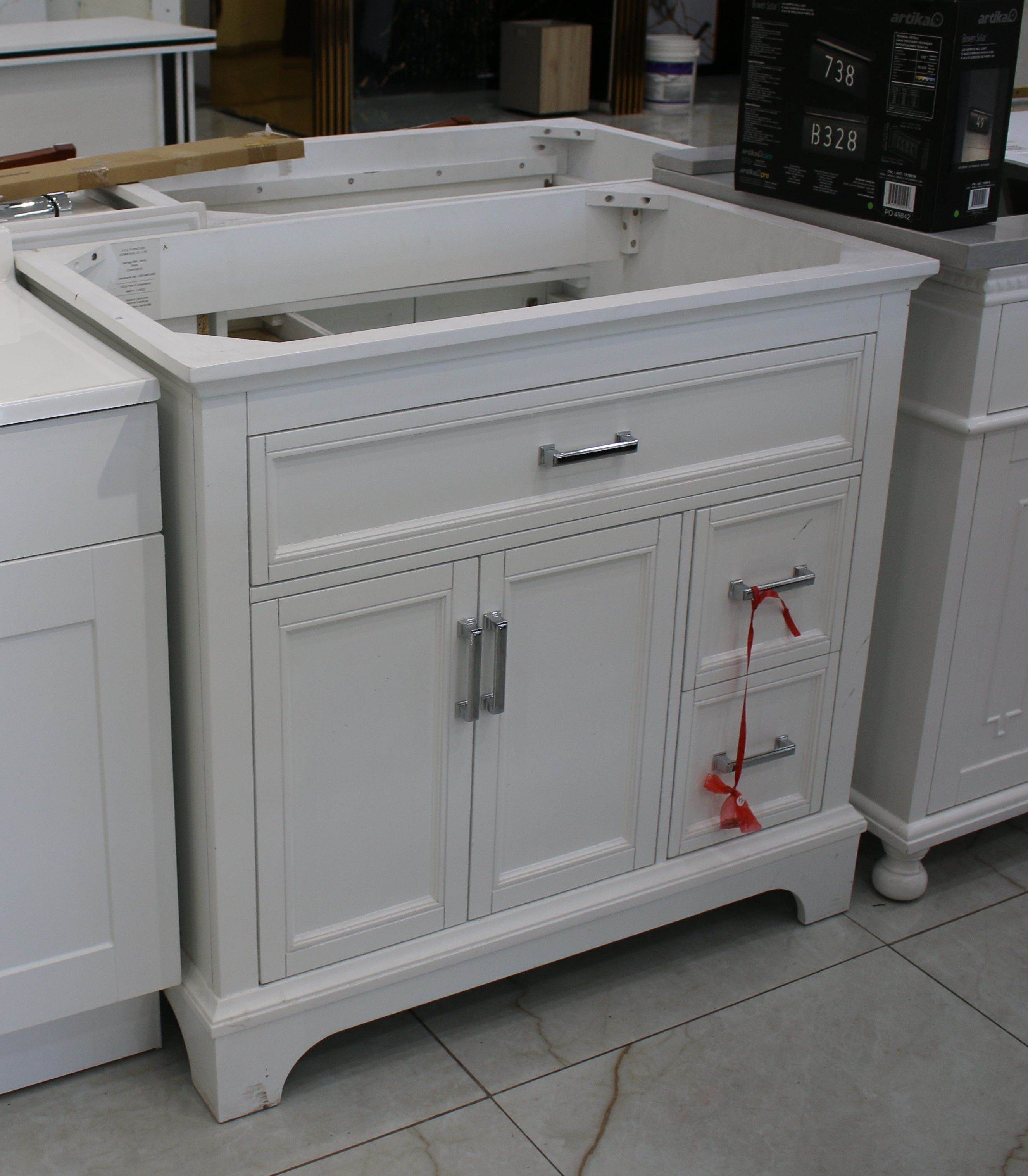Classic Pure White 36" Single Bathroom Vanity Base Cabinet with Chrome Hardware thumbnail 2