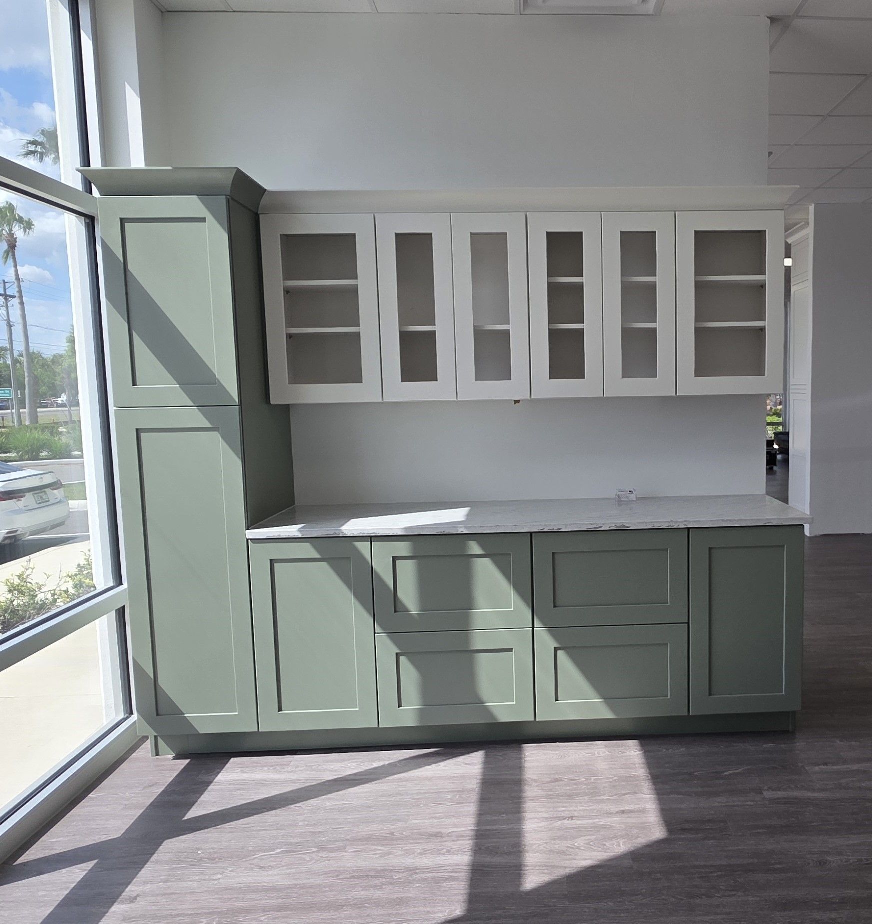 Sage Green Two-Tone Buffet & Hutch Cabinet Unit