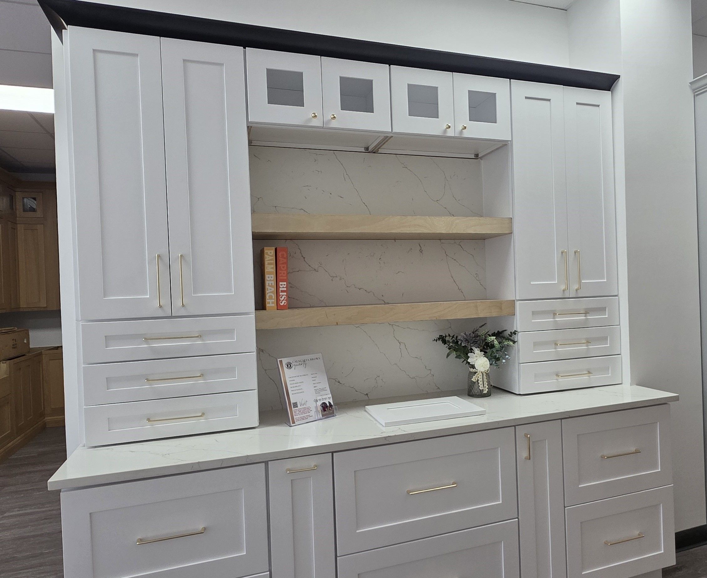 Modern White Shaker Buffet & Hutch with Floating Shelves thumbnail 2