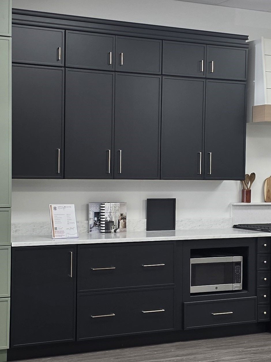 Matte Black Shaker Kitchen Cabinet Wall Run with Microwave Base thumbnail 2