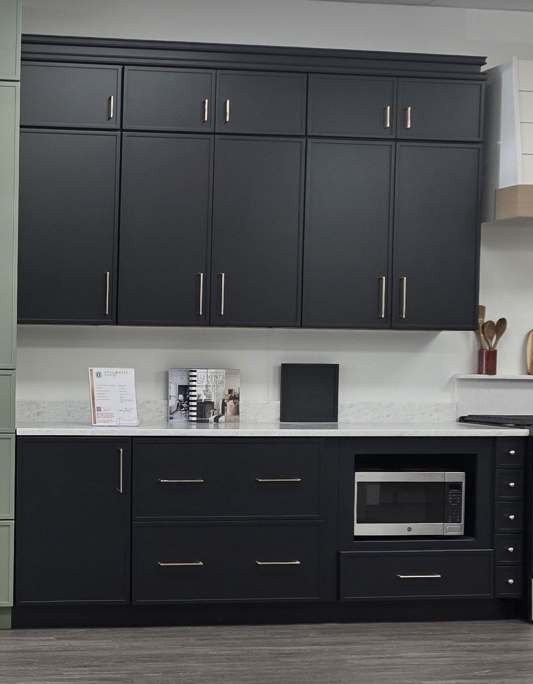 Matte Black Shaker Kitchen Cabinet Wall Run with Microwave Base