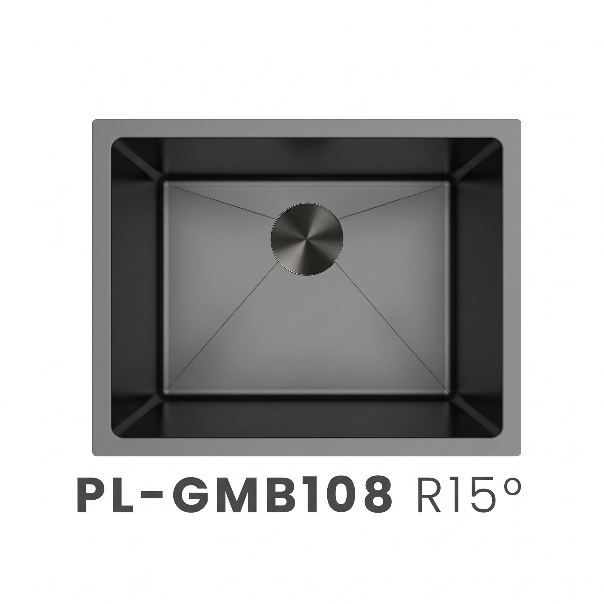 PL-GMB108 R15° Gunmetal Black Stainless Steel Undermount Single Bowl Sink