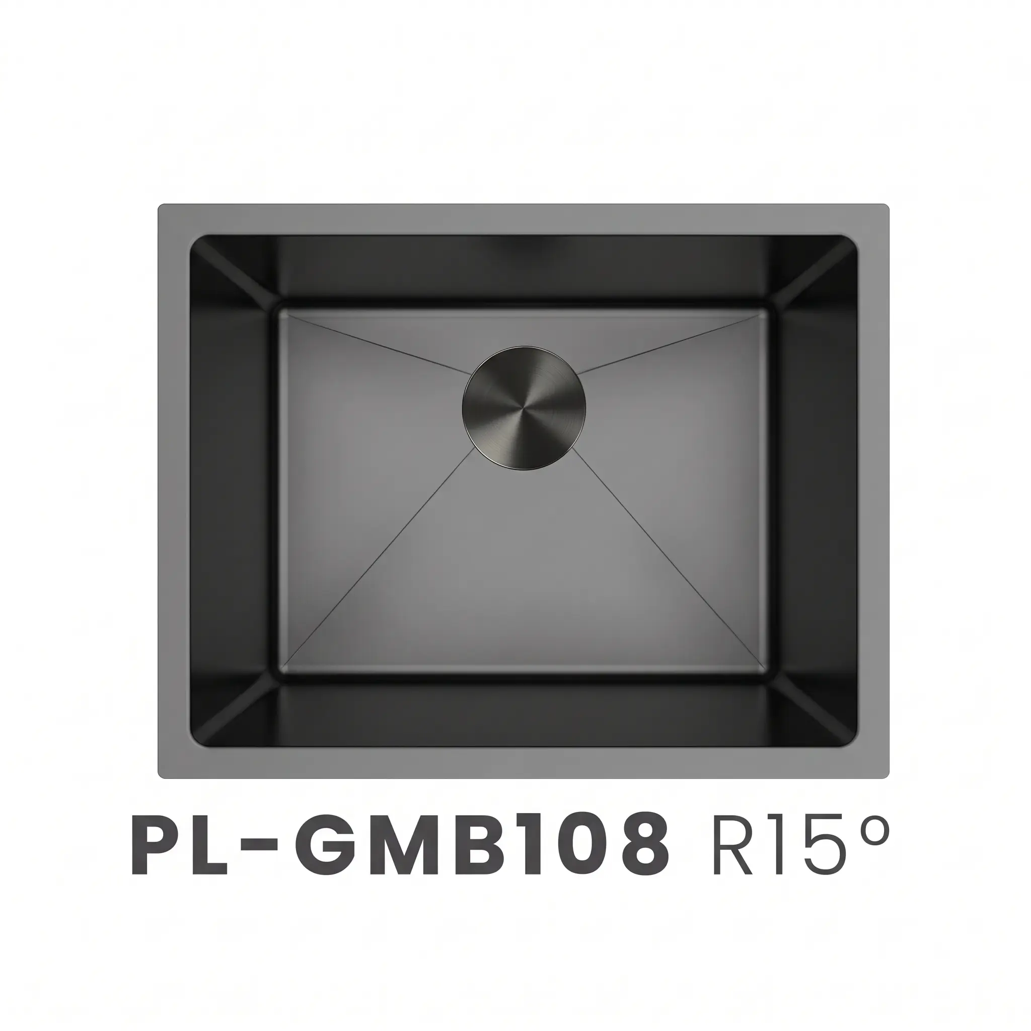 PL-GMB108 R15° Gunmetal Black Stainless Steel Undermount Single Bowl Sink
