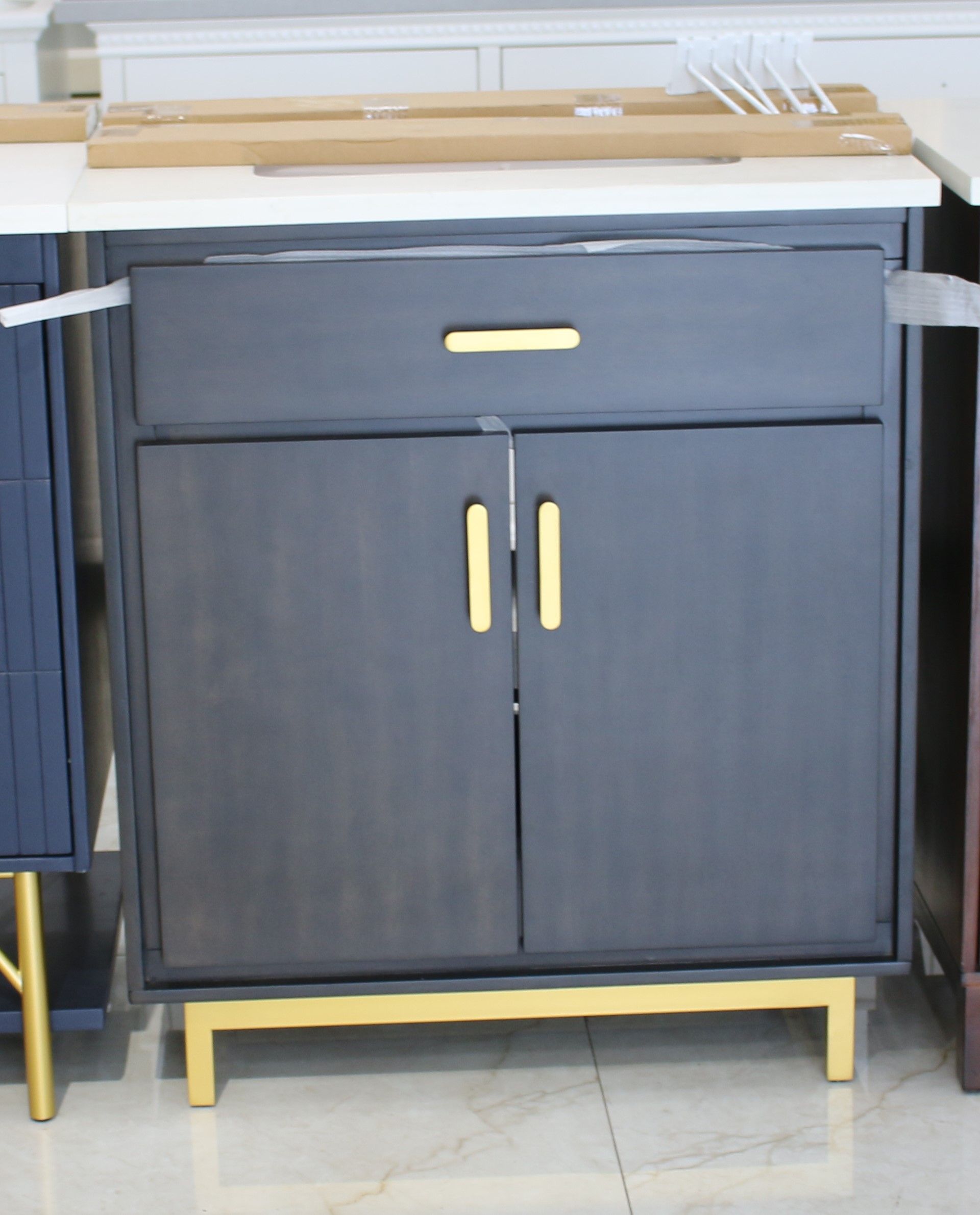 Modern Charcoal Black Single Bathroom Vanity with Gold Base thumbnail 2