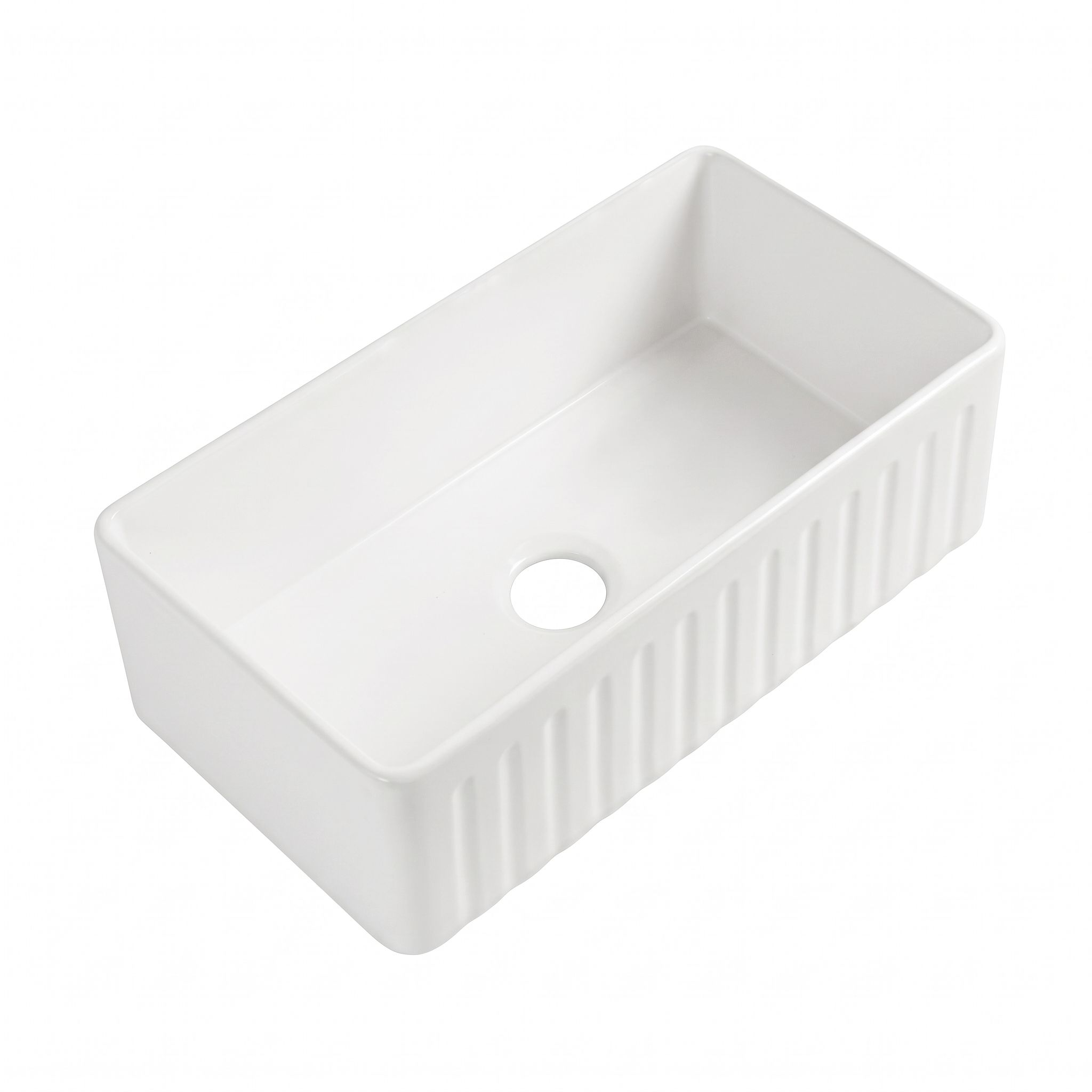 PL-FC3318SB White Fireclay Single Bowl Fluted Apron Front Farmhouse Kitchen Sink