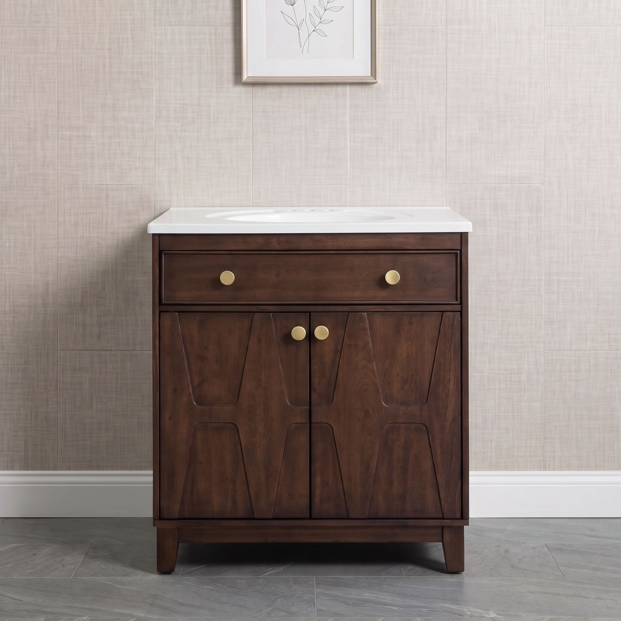 Mid-Century Modern Walnut Single Bathroom Vanity