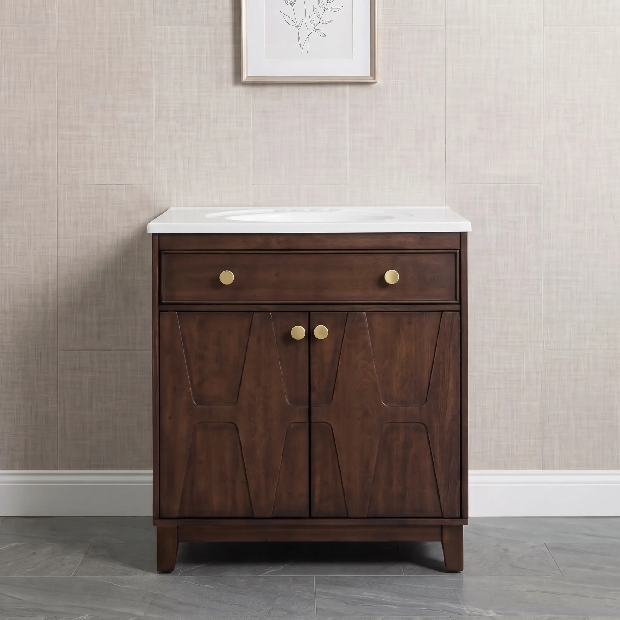 Mid-Century Modern Walnut Single Bathroom Vanity
