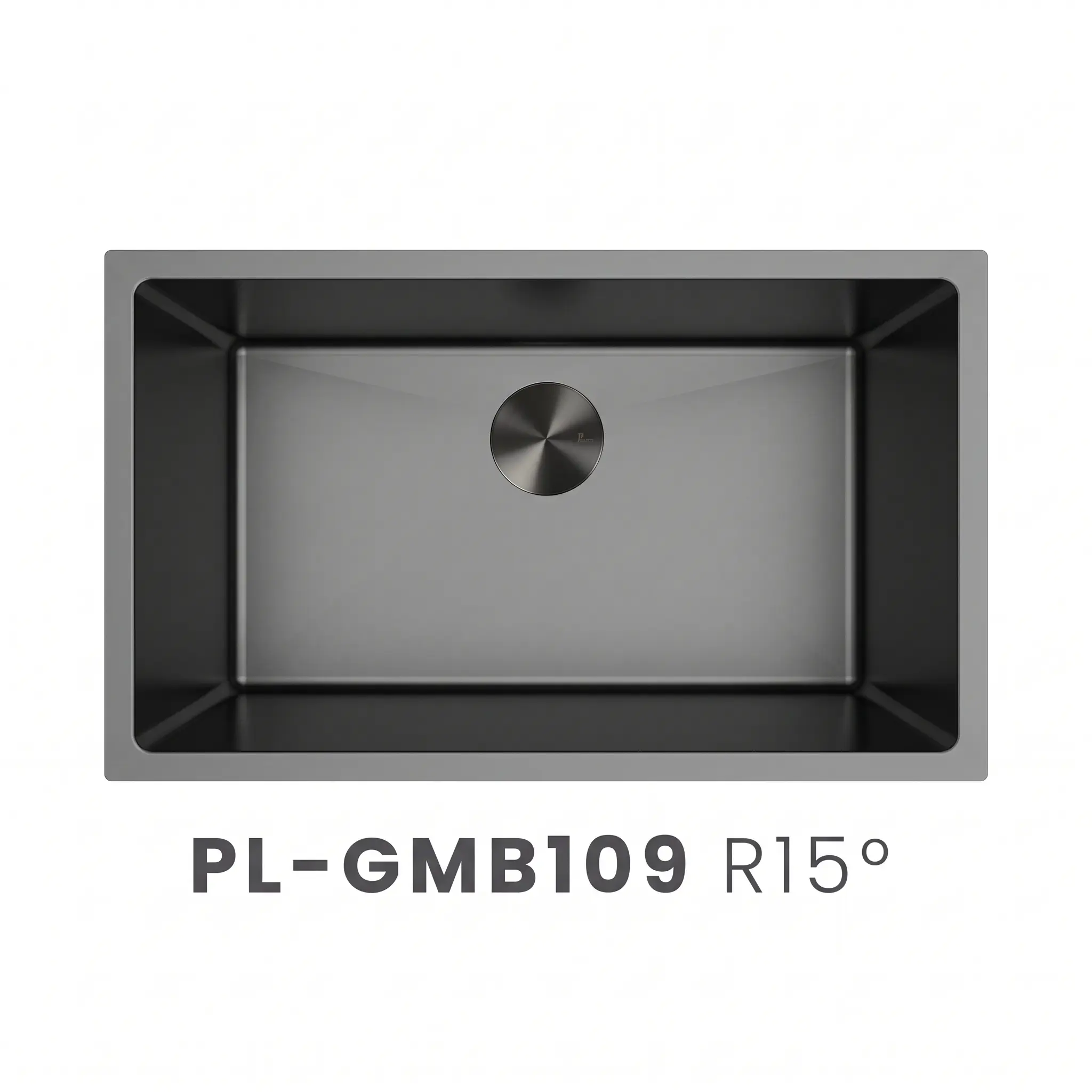 PL-GMB109 R15° Gunmetal Black Stainless Steel Undermount Single Bowl Kitchen Sink