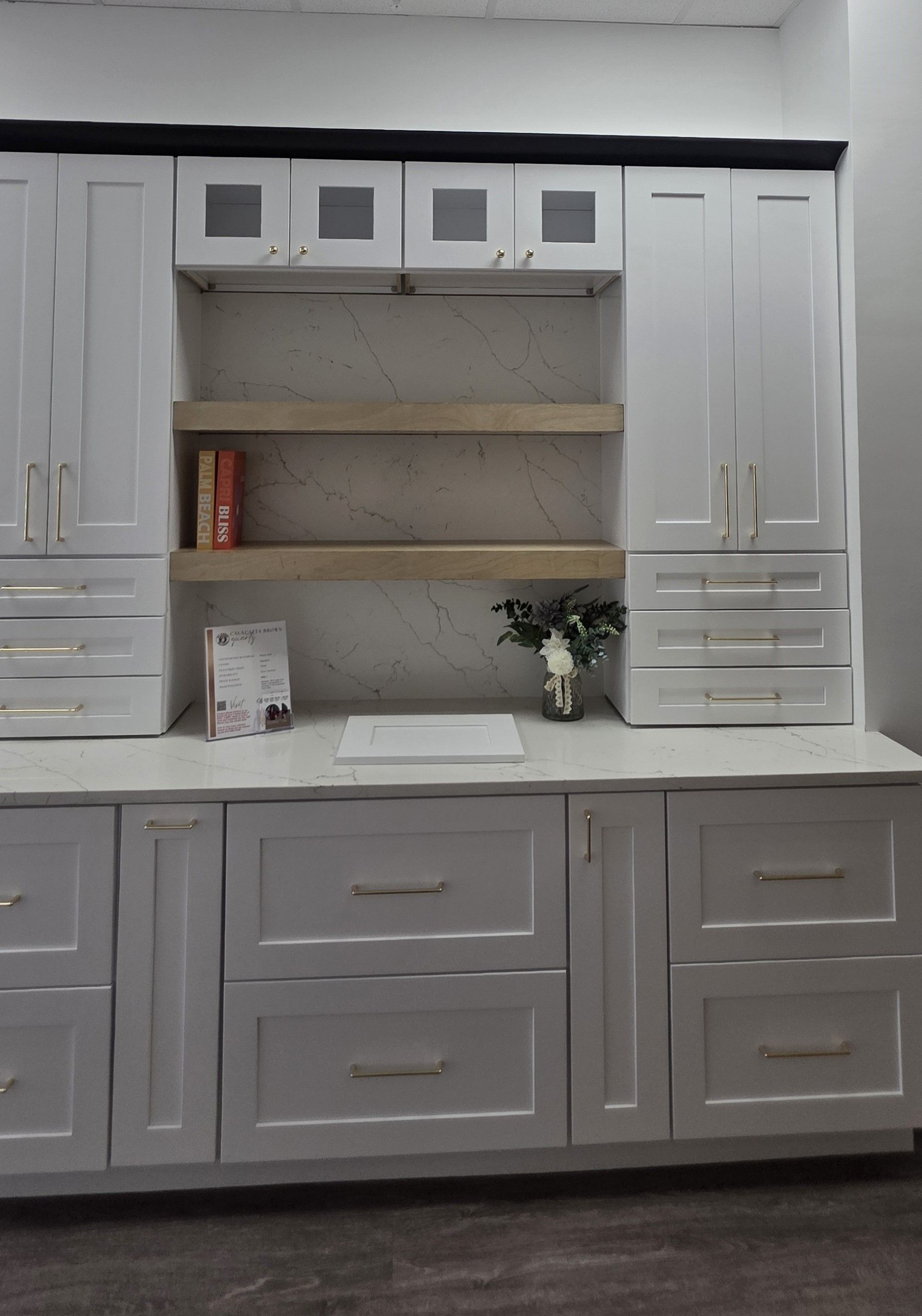 Modern White Shaker Buffet & Hutch with Floating Shelves
