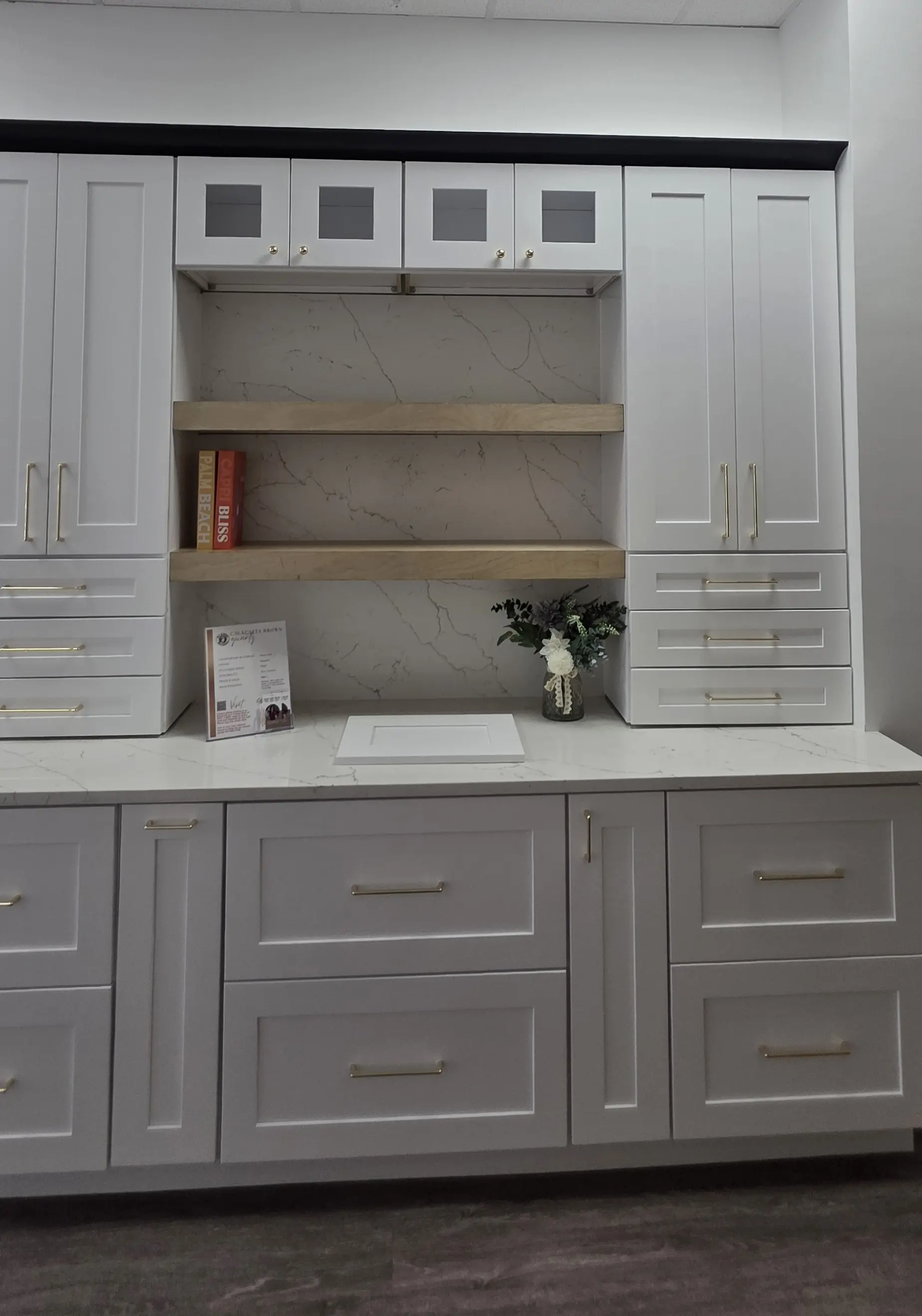 Modern White Shaker Buffet & Hutch with Floating Shelves