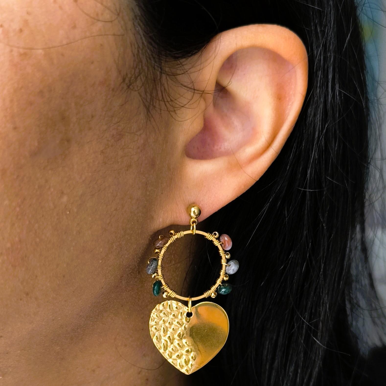 Priya, boucles d'oreilles martelées et rondelles d'agate indienne – photo 2