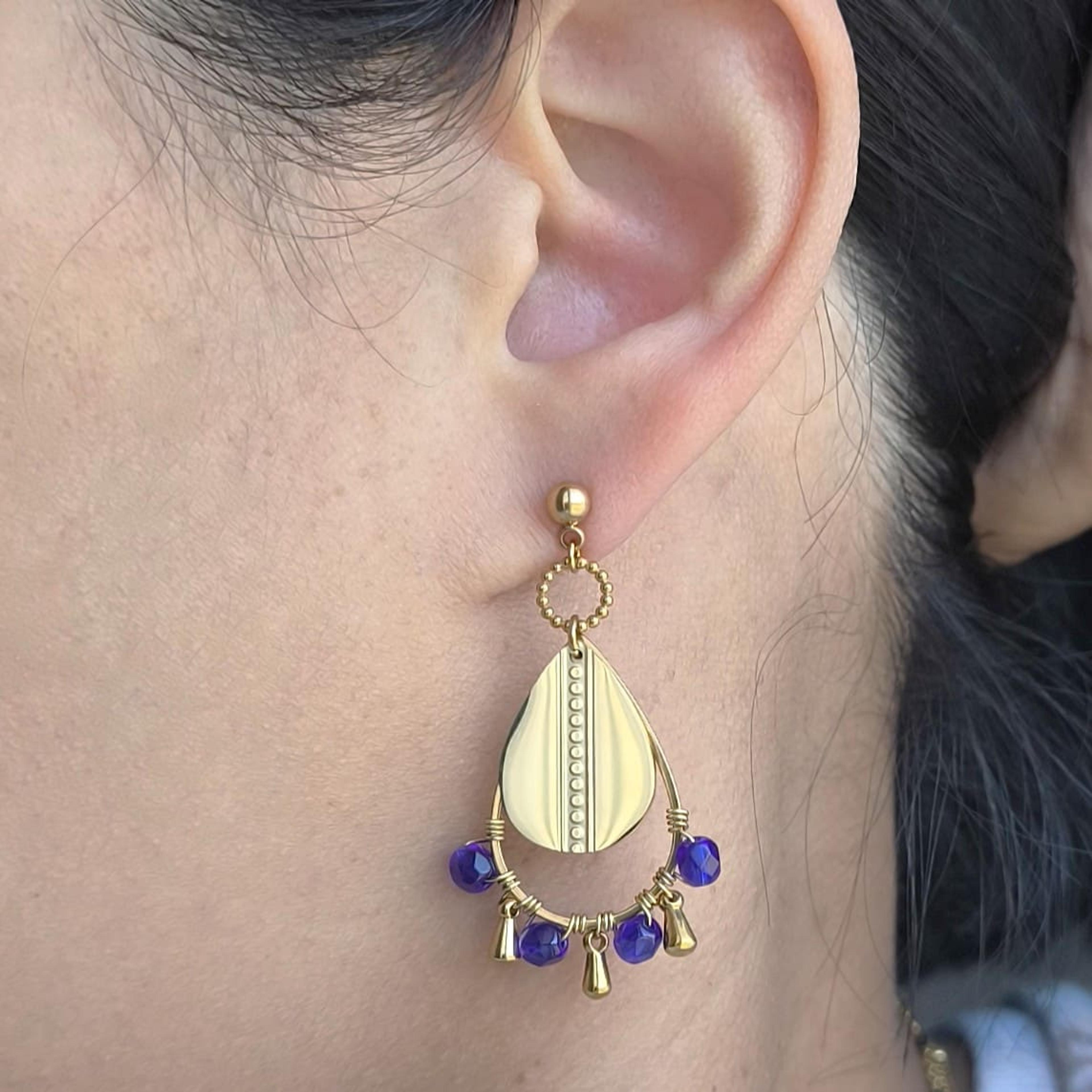Effy, boucles d'oreilles perles de verre bleu électrique – photo 2