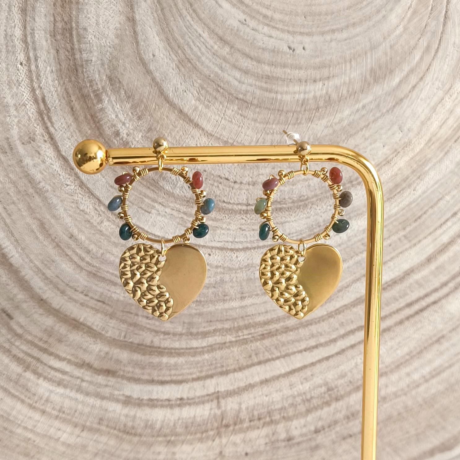 Priya, boucles d'oreilles martelées et rondelles d'agate indienne