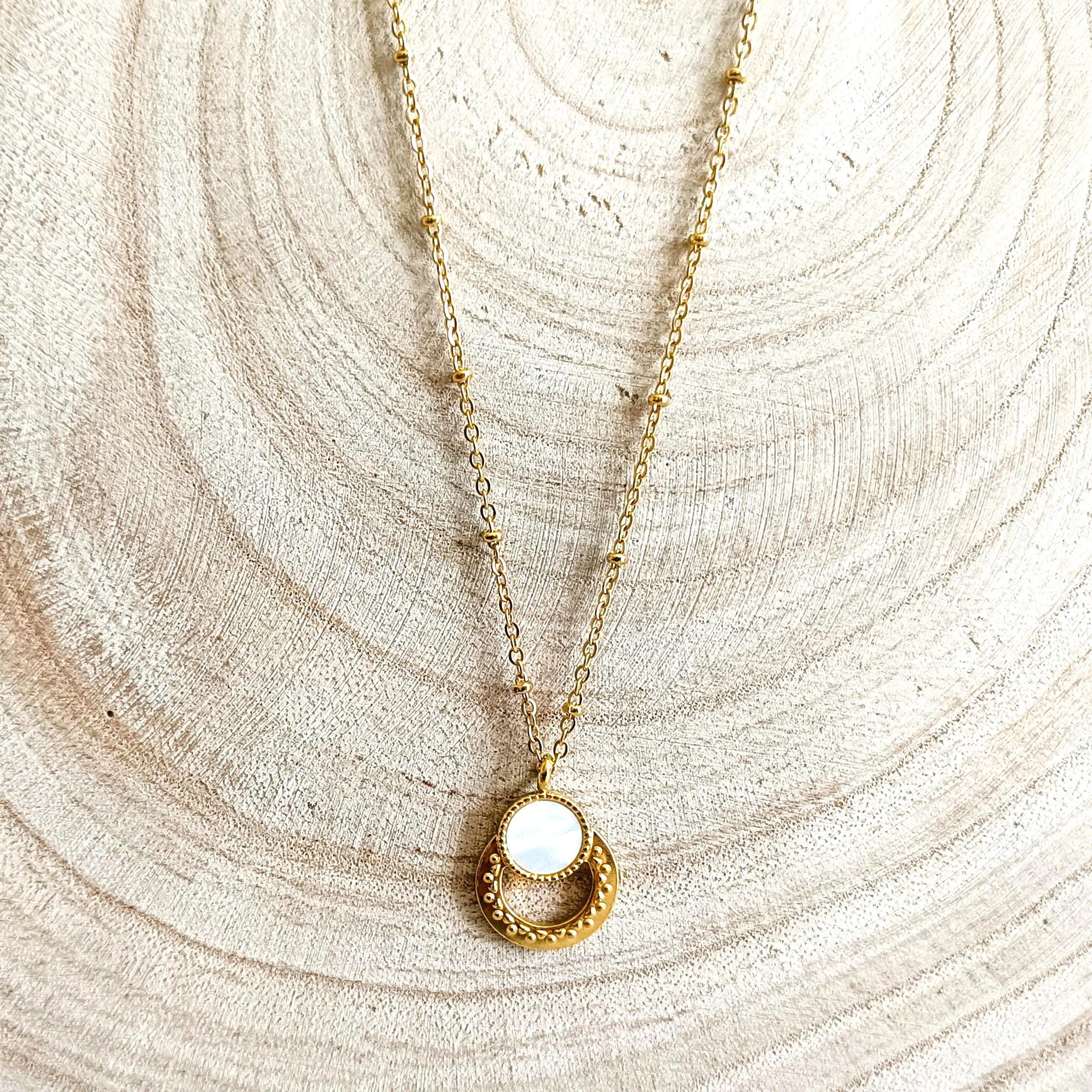 Emmy, collier en acier inoxydable et pendentif en nacre