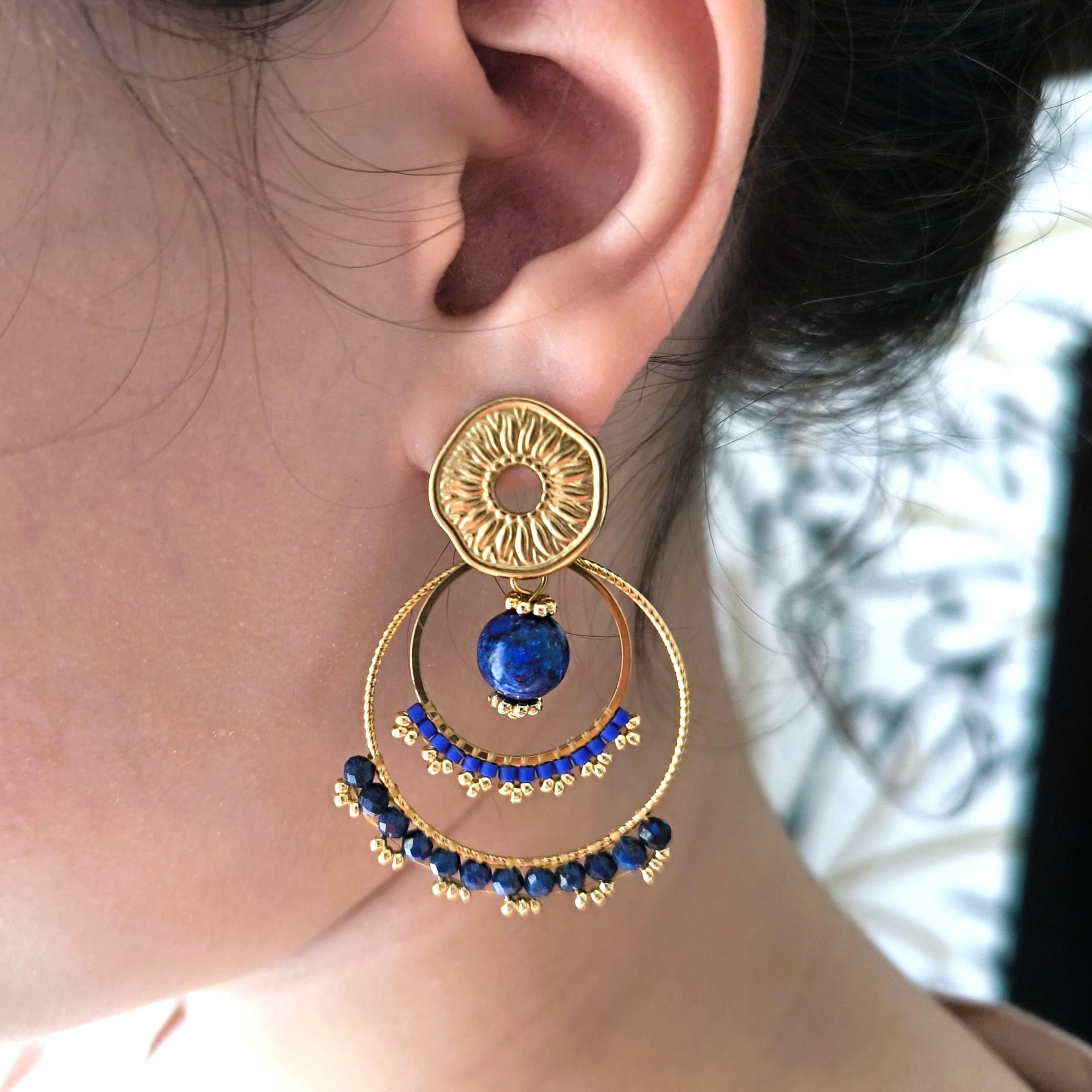 Azura, boucles d'oreilles perles Miyuki et lapis-lazuli – photo 2