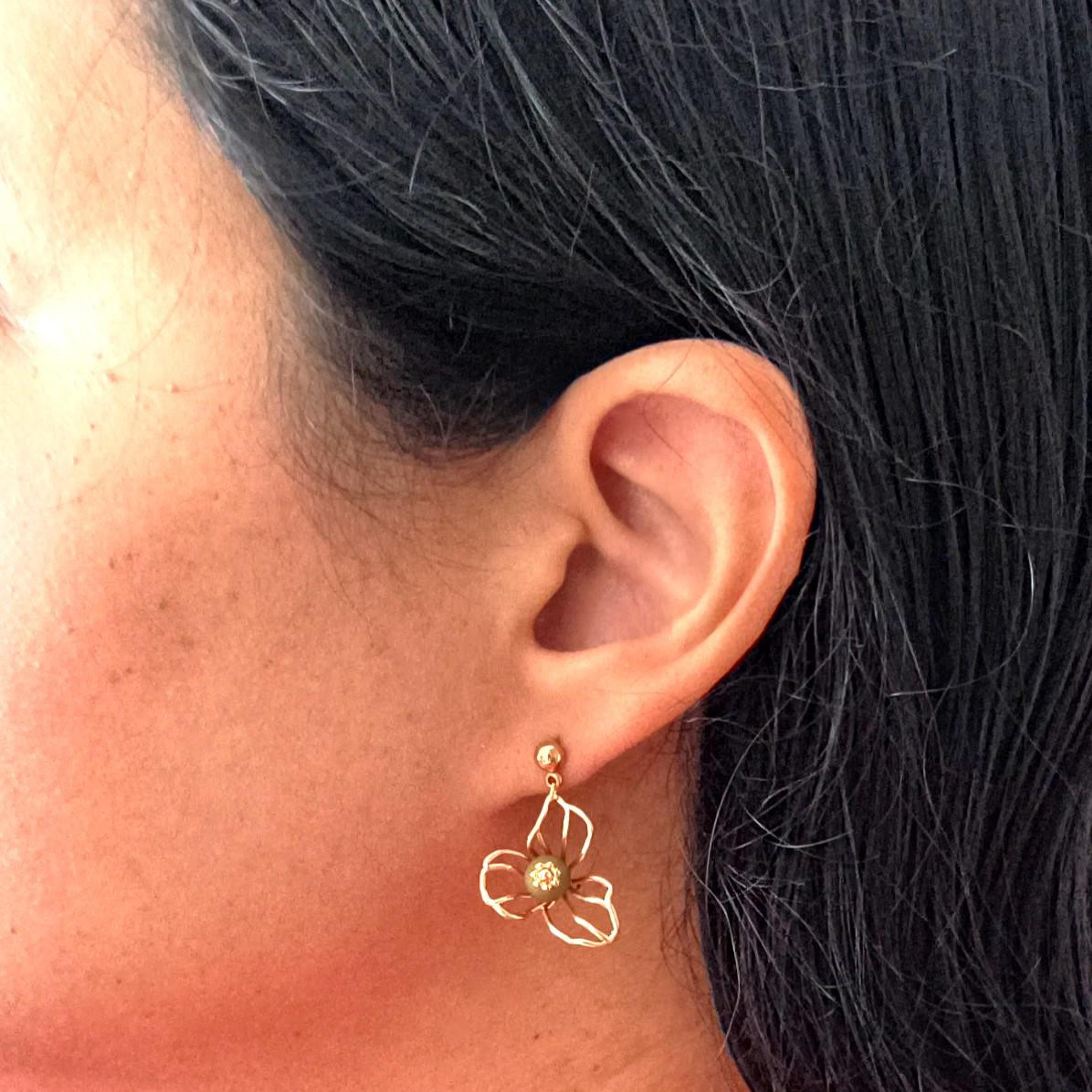 Luce, boucles d'oreilles fleur, doré et vert – photo 2