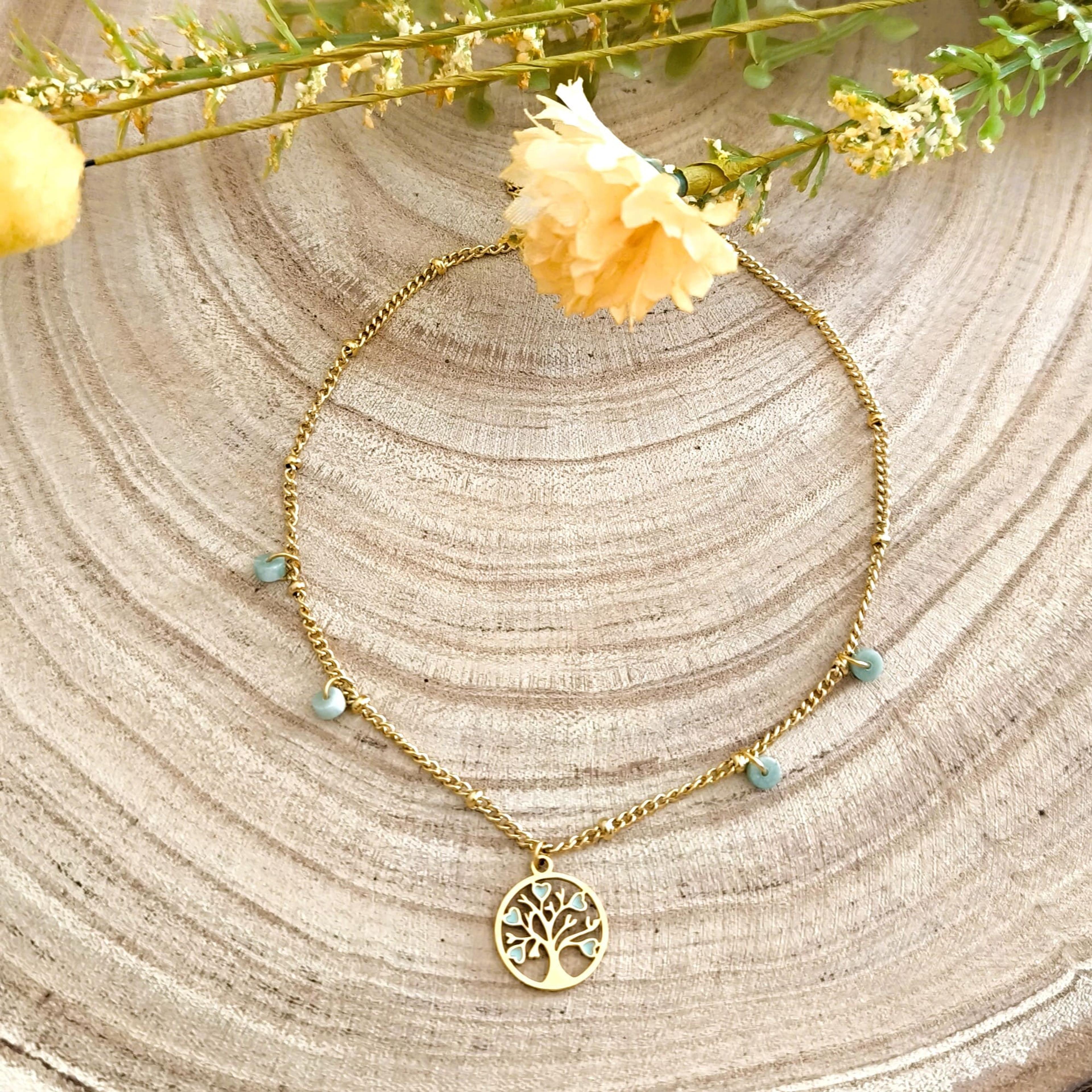 Séréna, collier arbre de vie et disques de serpentine