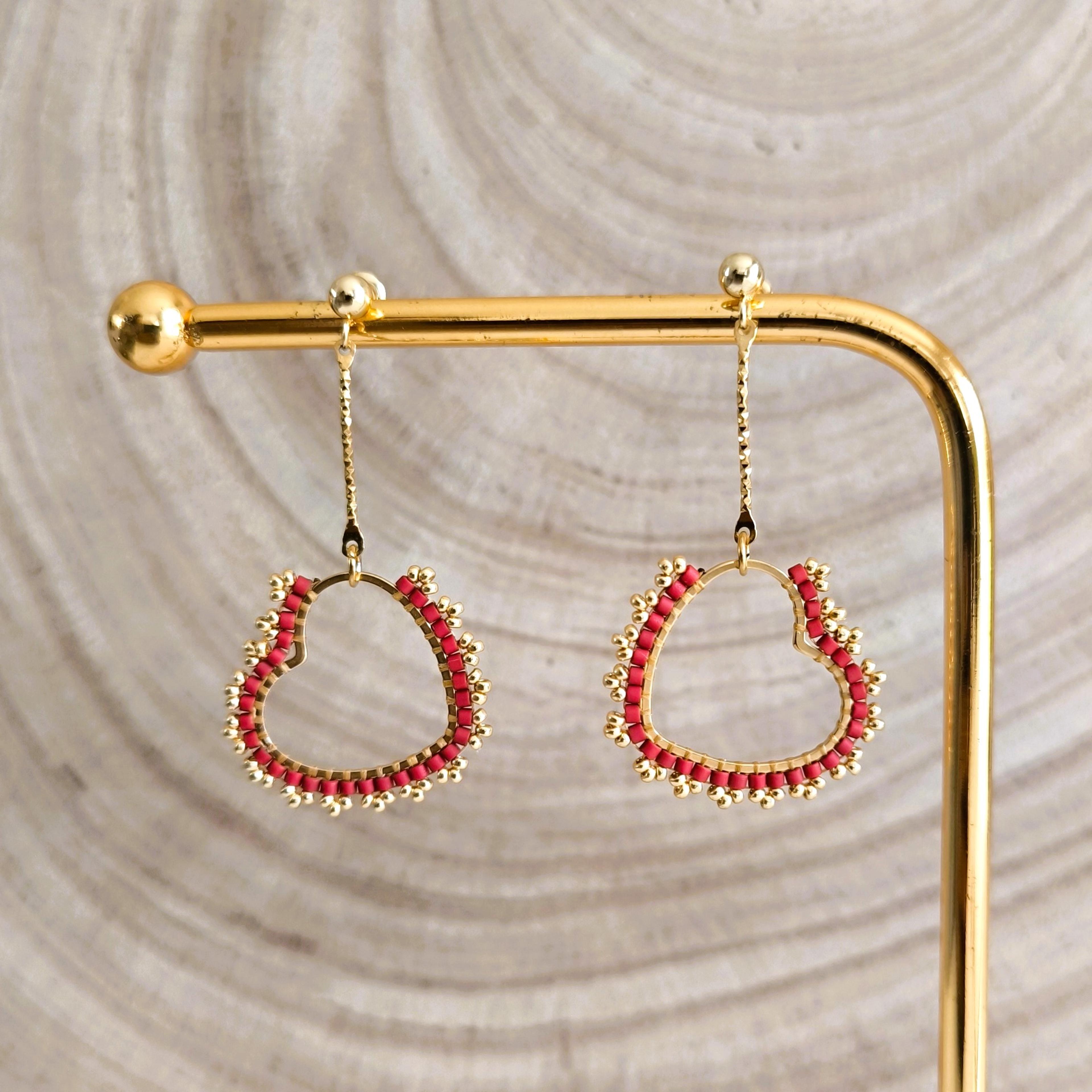 Romane, boucles d'oreilles cœur tissé en perles Miyuki