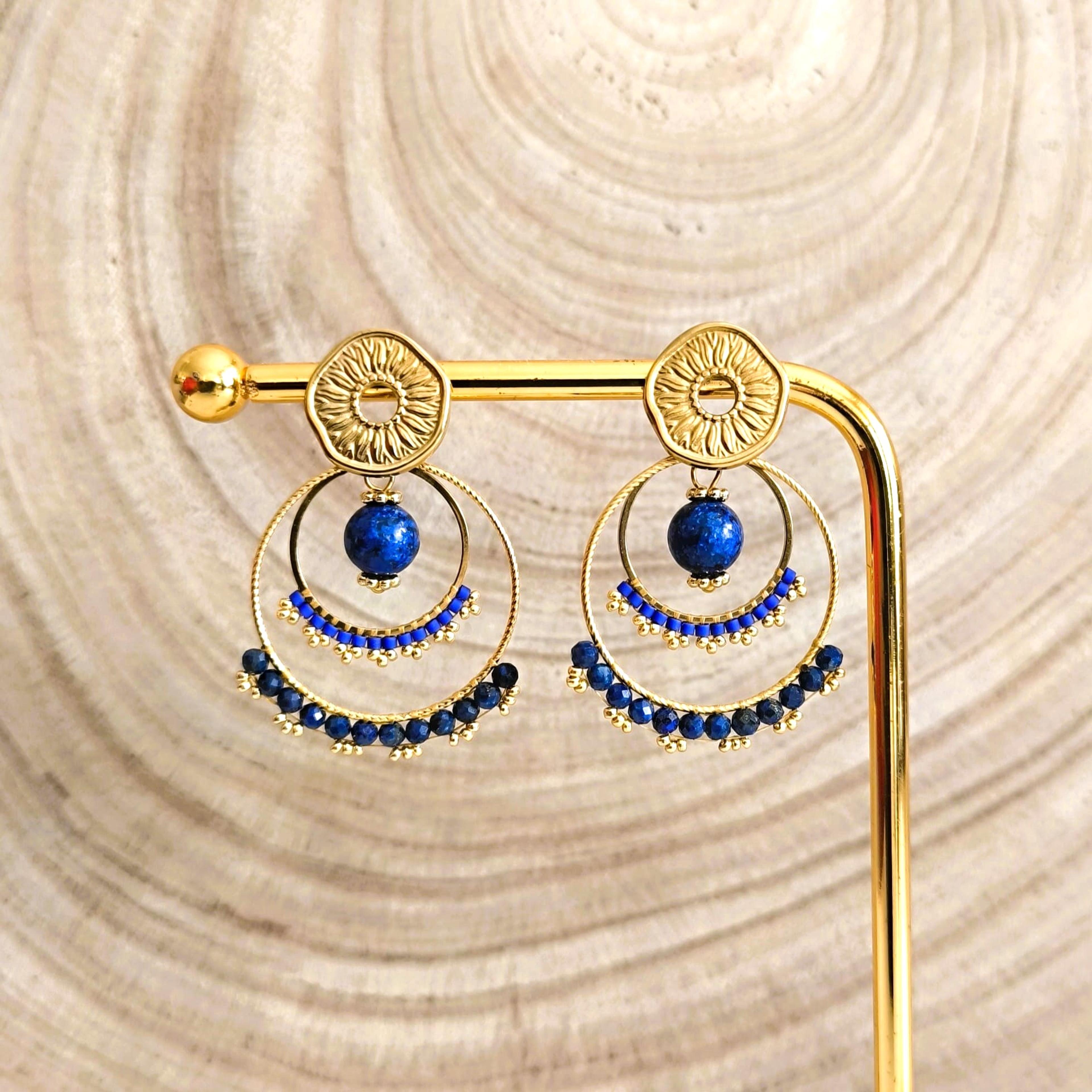 Azura, boucles d'oreilles perles Miyuki et lapis-lazuli