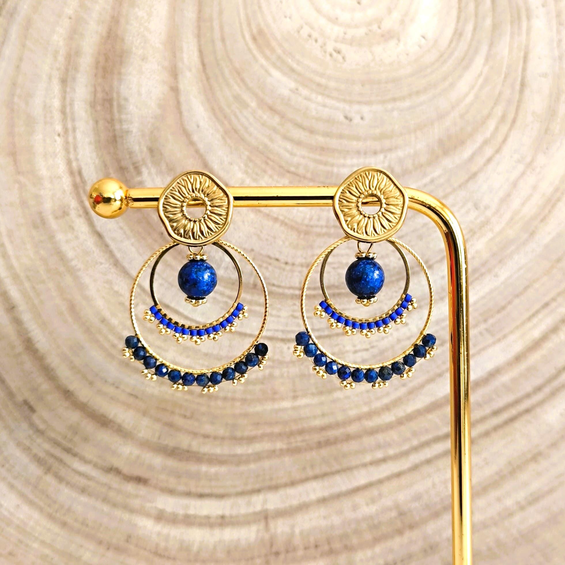 Azura, boucles d'oreilles perles Miyuki et lapis-lazuli