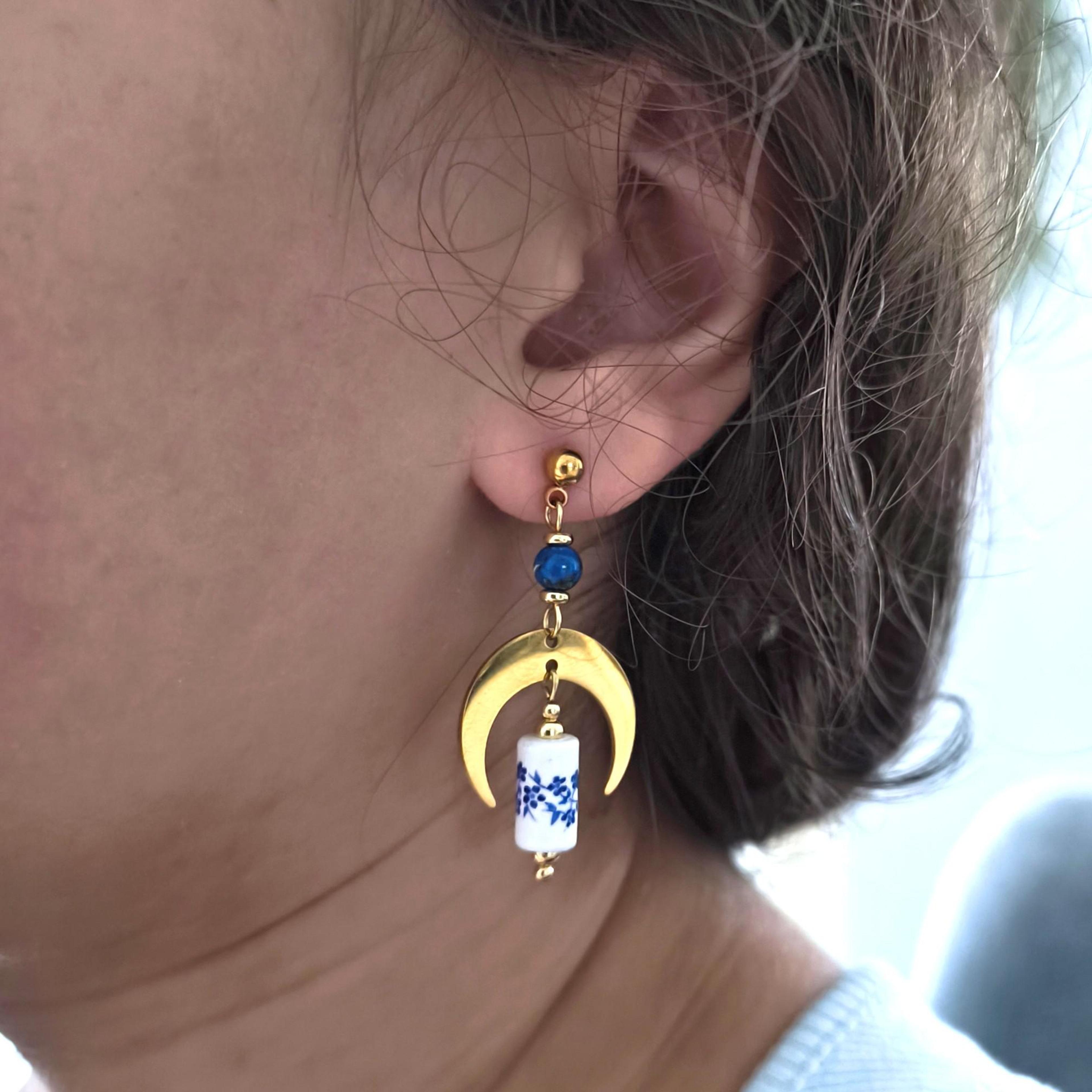 Péneloppe, boucles d'oreilles croissants de lune et perles en céramique – photo 2