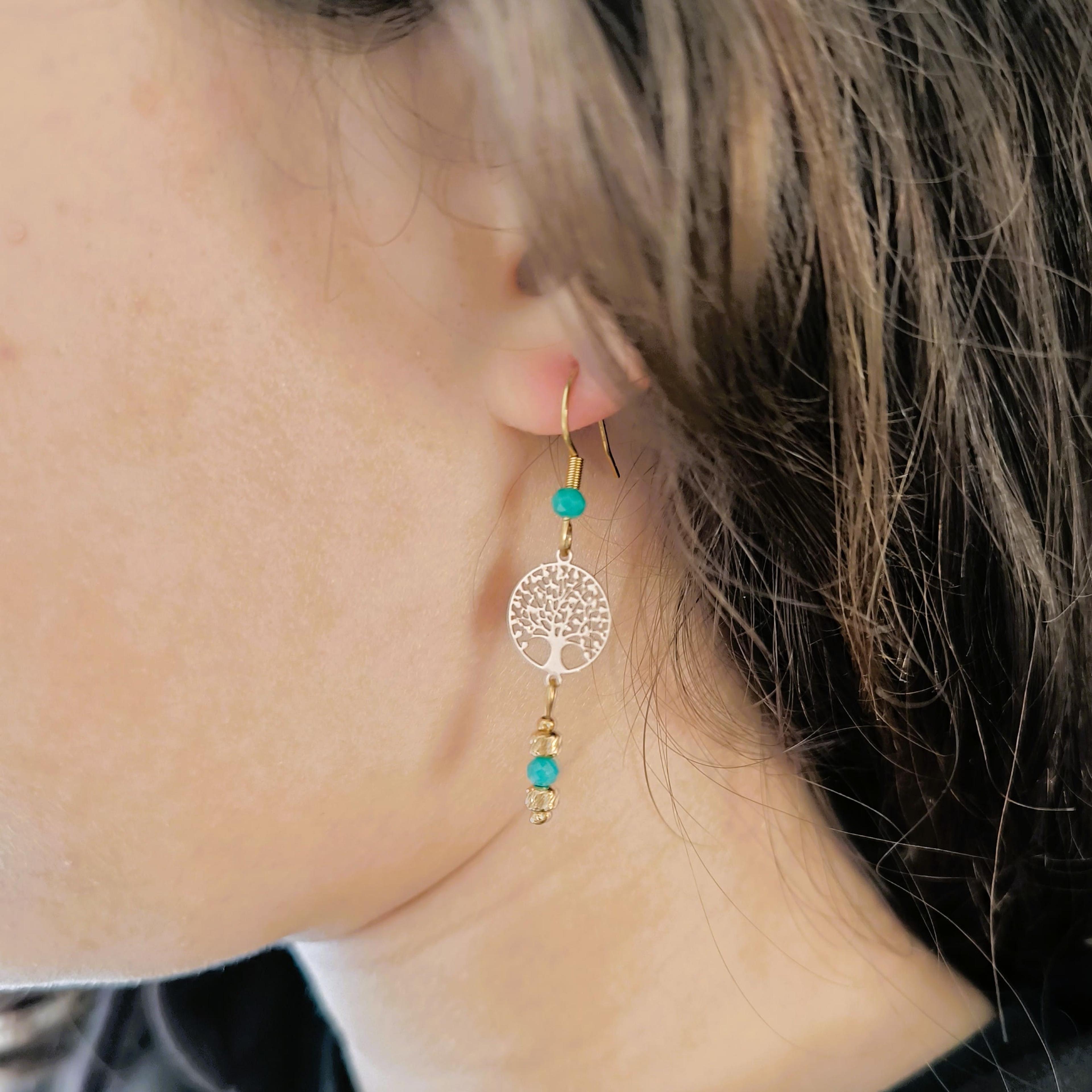 Ténéa, boucles d'oreilles arbre de vie et perles d'amazonite – photo 2