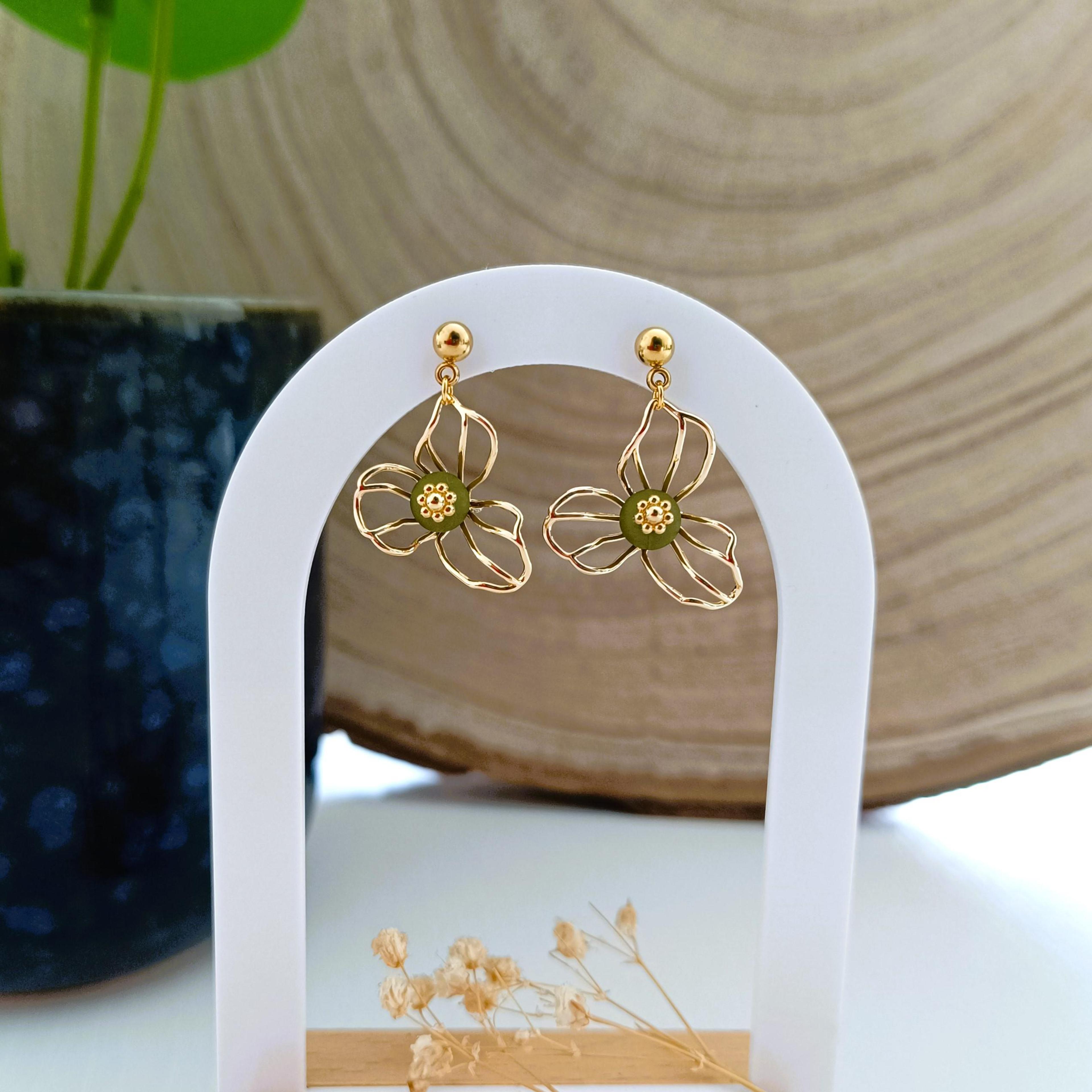 Luce, boucles d'oreilles fleur, doré et vert